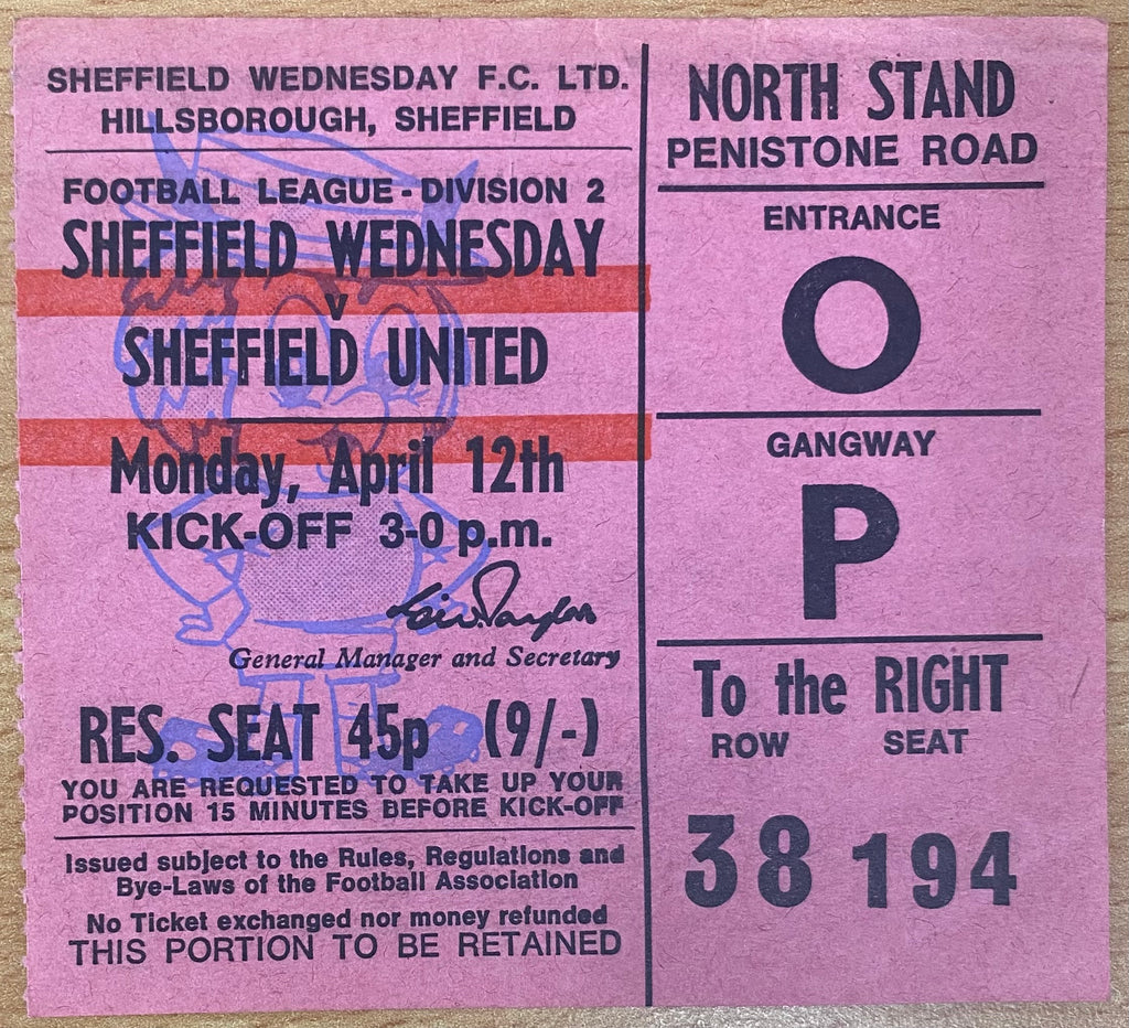 1970/71 ORIGINAL DIVISION 2 TICKET SHEFFIELD WEDNESDAY V SHEFFIELD UNITED