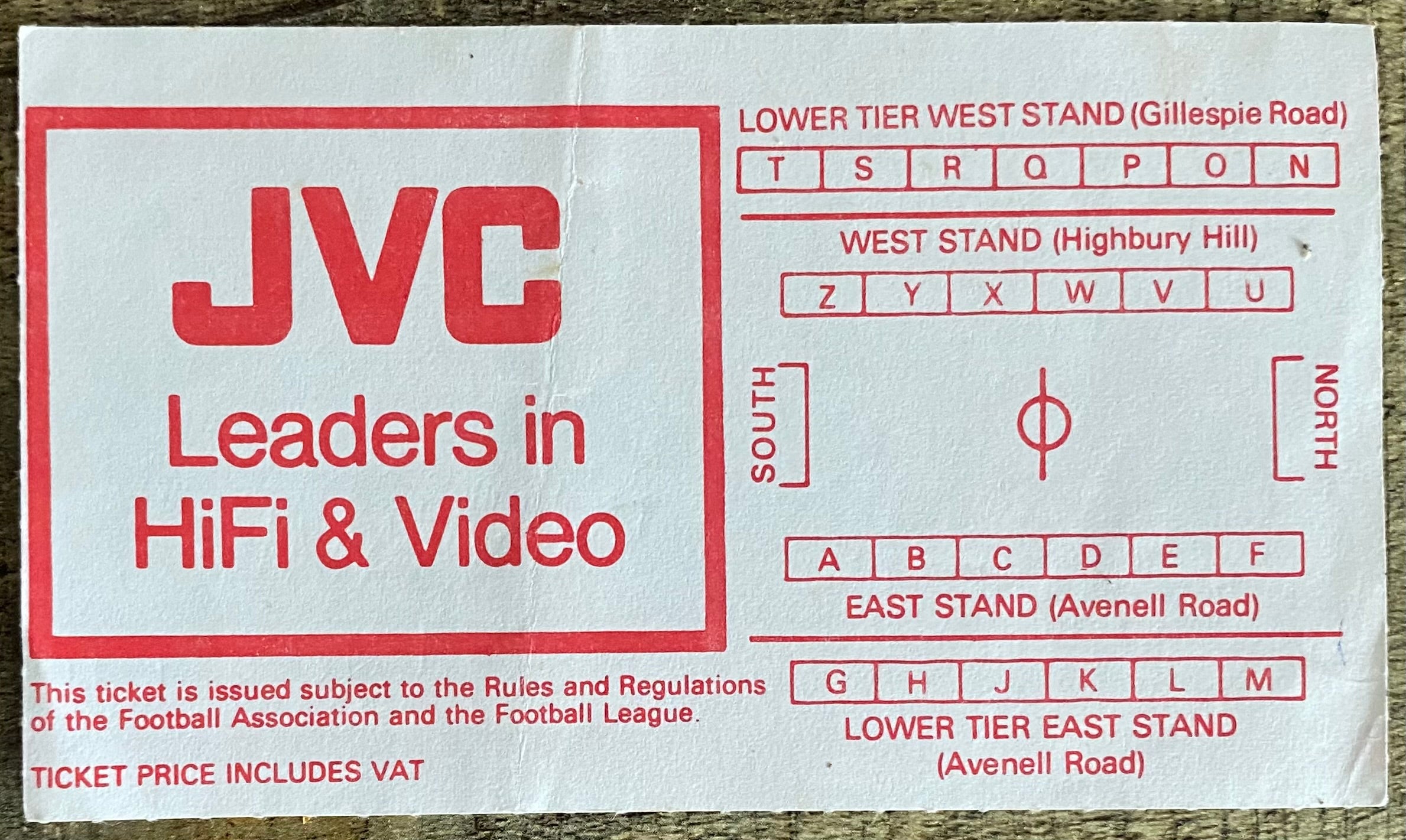 1988/89 ORIGINAL LITTLEWOODS CUP 3RD ROUND TICKET ARSENAL V LIVERPOOL