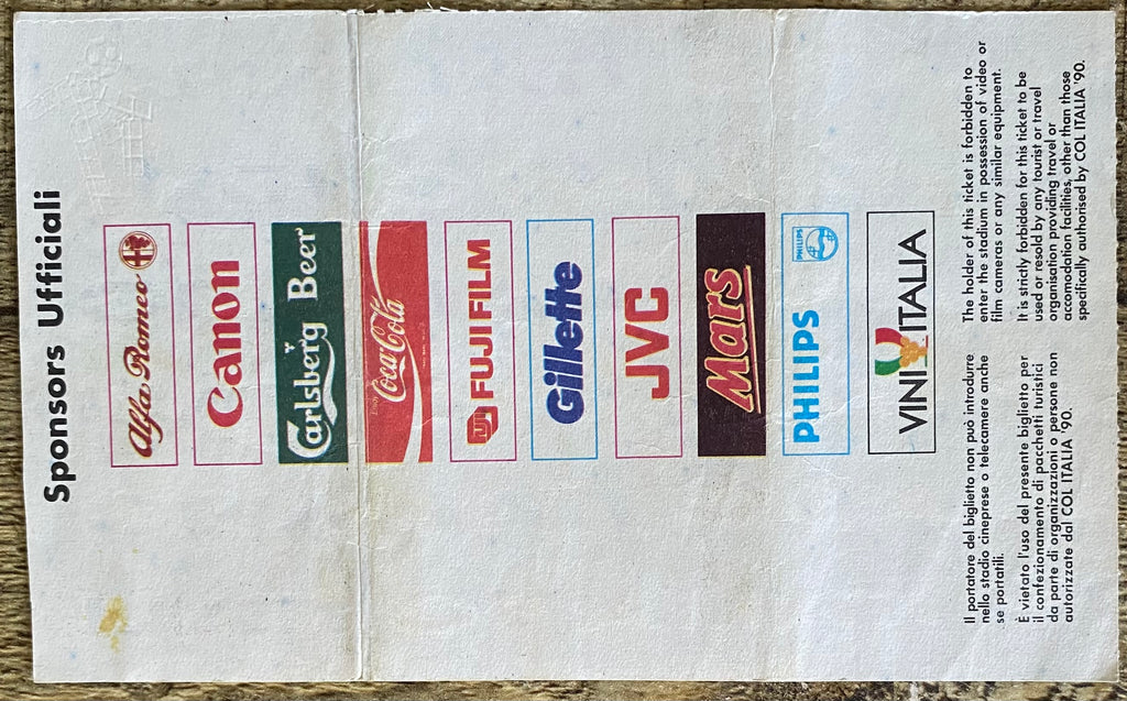 1990 ORIGINAL WORLD CUP 1ST ROUND TICKET REPUBLIC OF IRELAND V EYGPT @ PALERMO