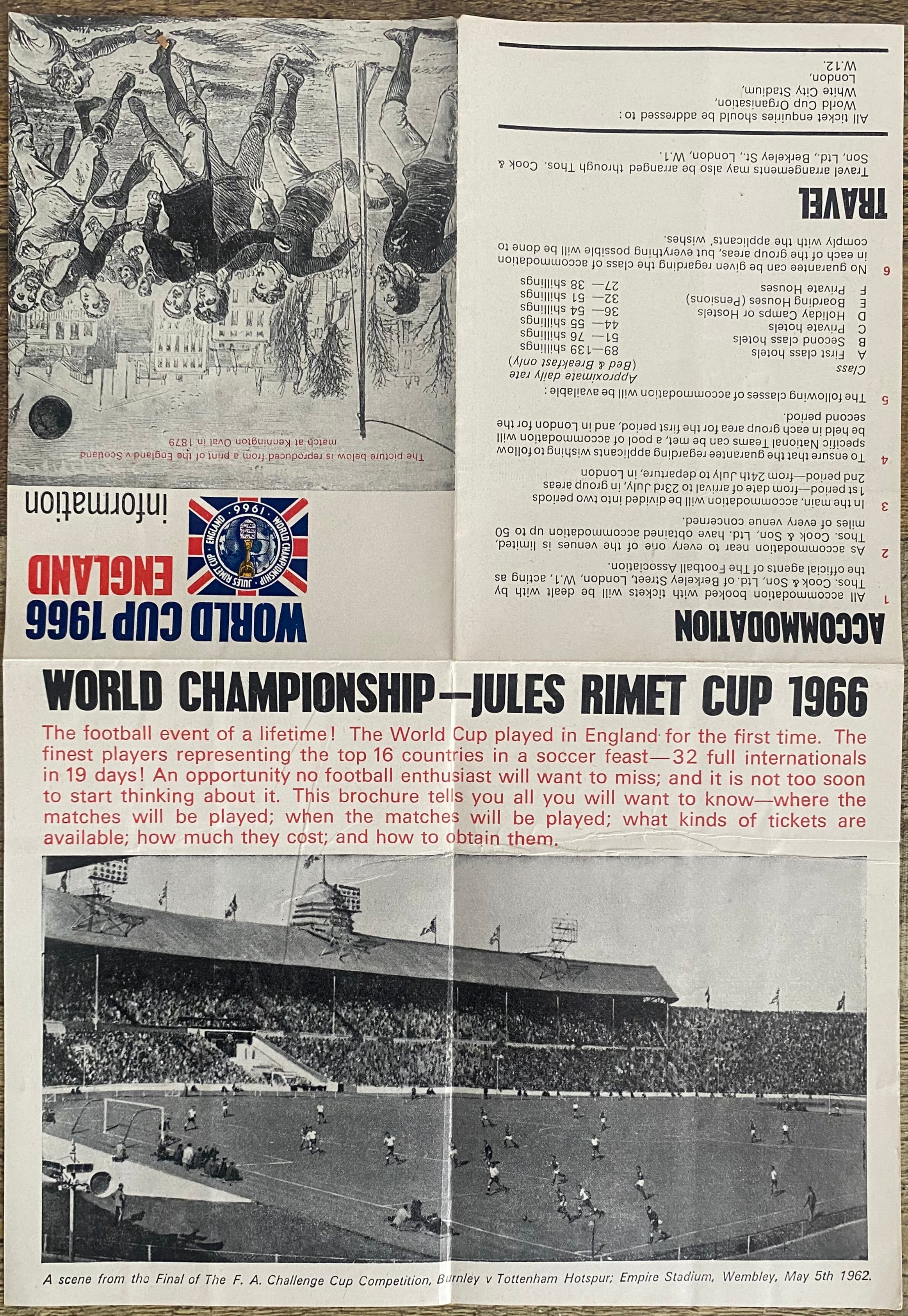 1966 WORLD CUP ORIGINAL OFFICIAL TICKET INFORMATION FOLD OUT BOOKLET