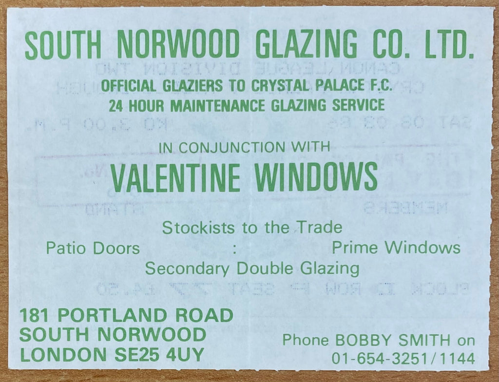 1985/86 ORIGINAL DIVISION 2 TICKET CRYSTAL PALACE V MIDDLESBROUGH
