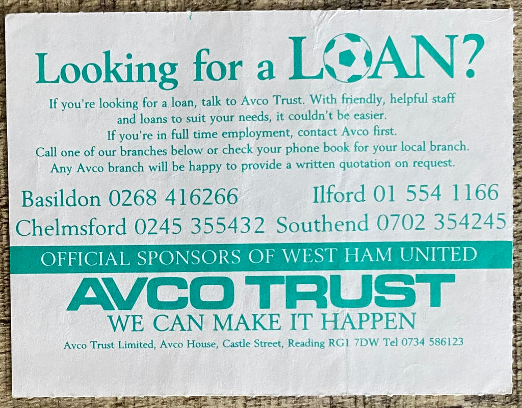 1988/89 ORIGINAL DIVISION ONE TICKET WEST HAM UNITED V NEWCASTLE UNITED