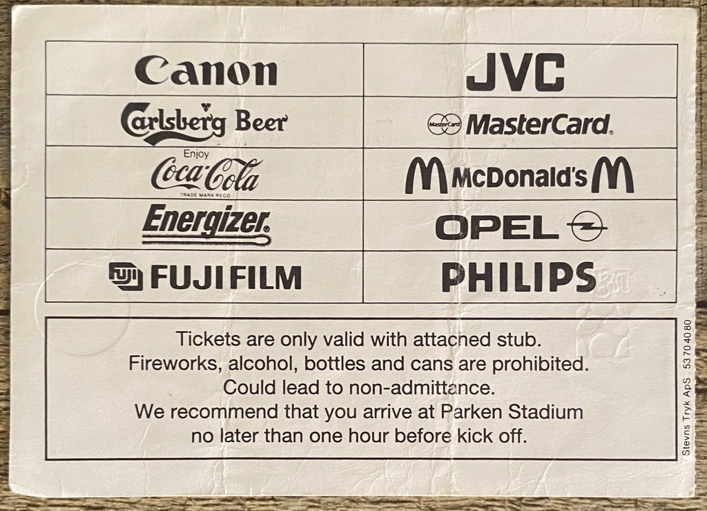 1994 ORIGINAL EUROPEAN CUP WINNERS CUP  FINAL TICKET ARSENAL V PARMA @ COPENHAGEN
