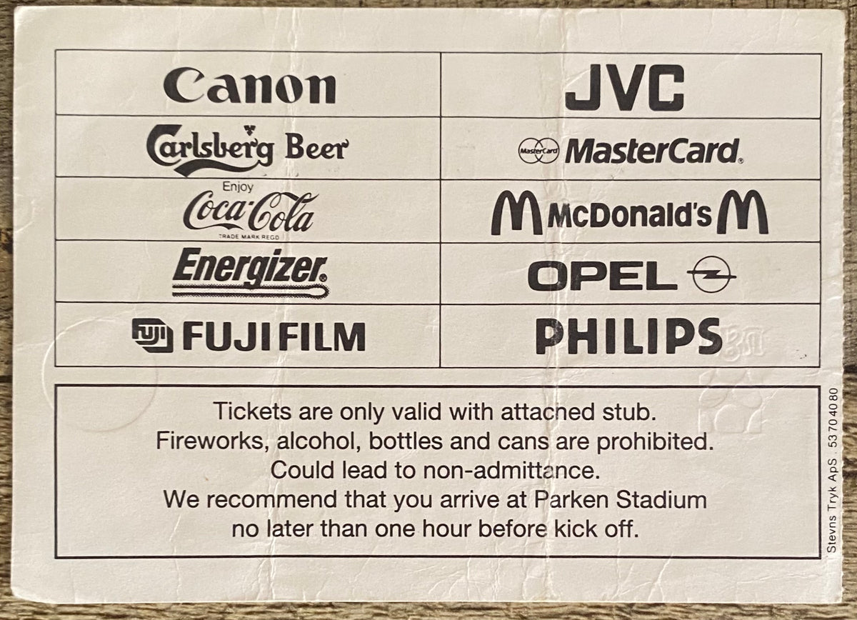 1994 ORIGINAL EUROPEAN CUP WINNERS CUP  FINAL TICKET ARSENAL V PARMA @ COPENHAGEN