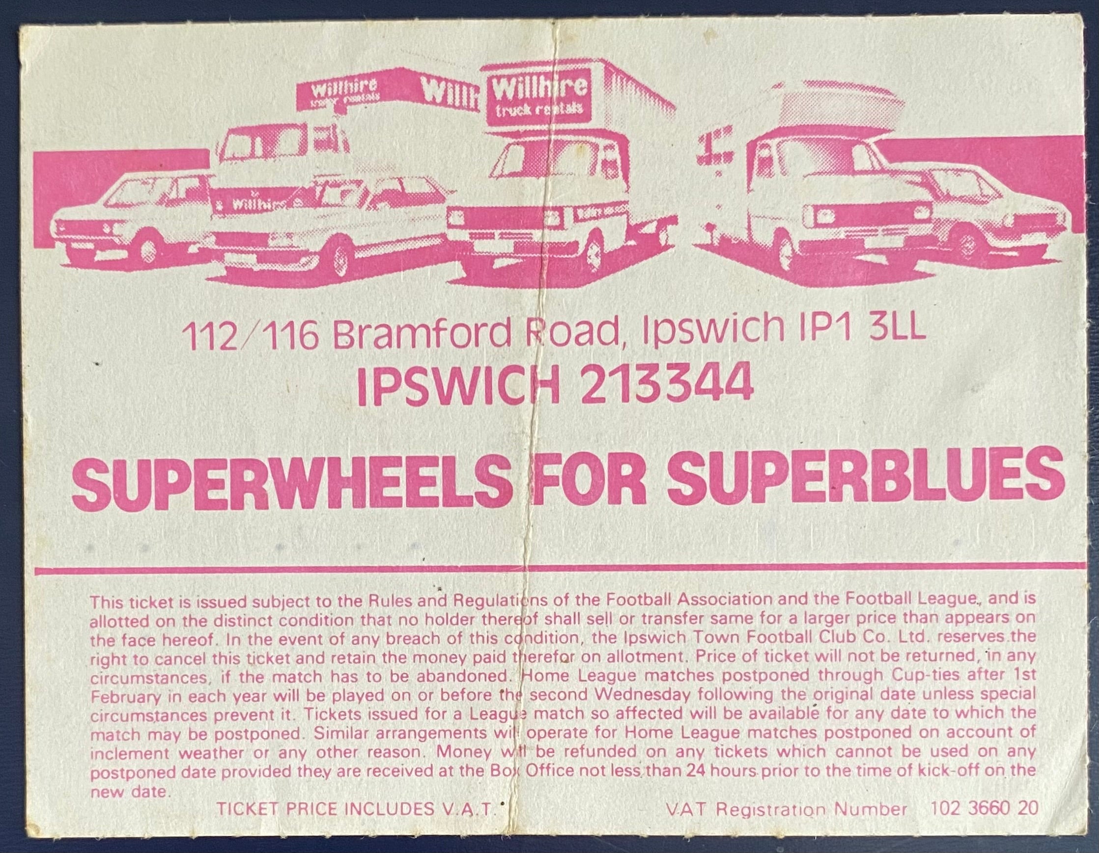 1981//82 ORIGINAL KEVIN BEATTIE TESTIMONIAL TICKET IPSWICH TOWN V MOSCOW DYNAMO
