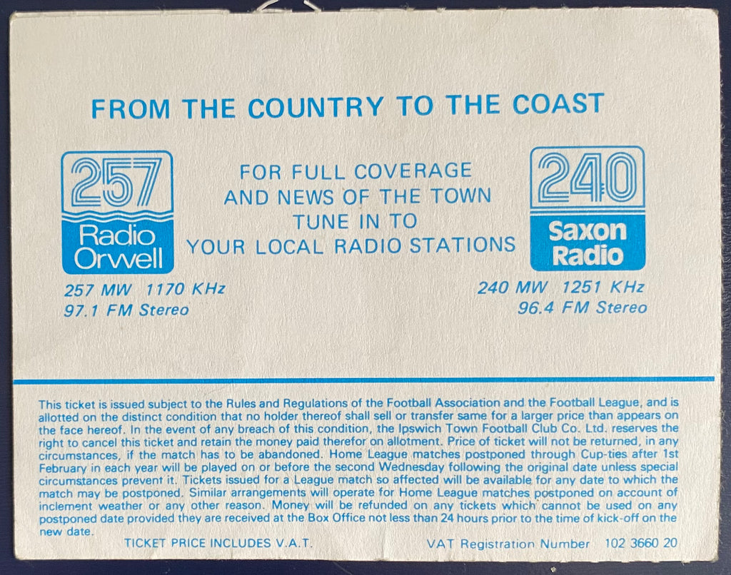 1988/89 ORIGINAL DIVISION 2 TICKET IPSWICH TOWN V PORTSMOUTH