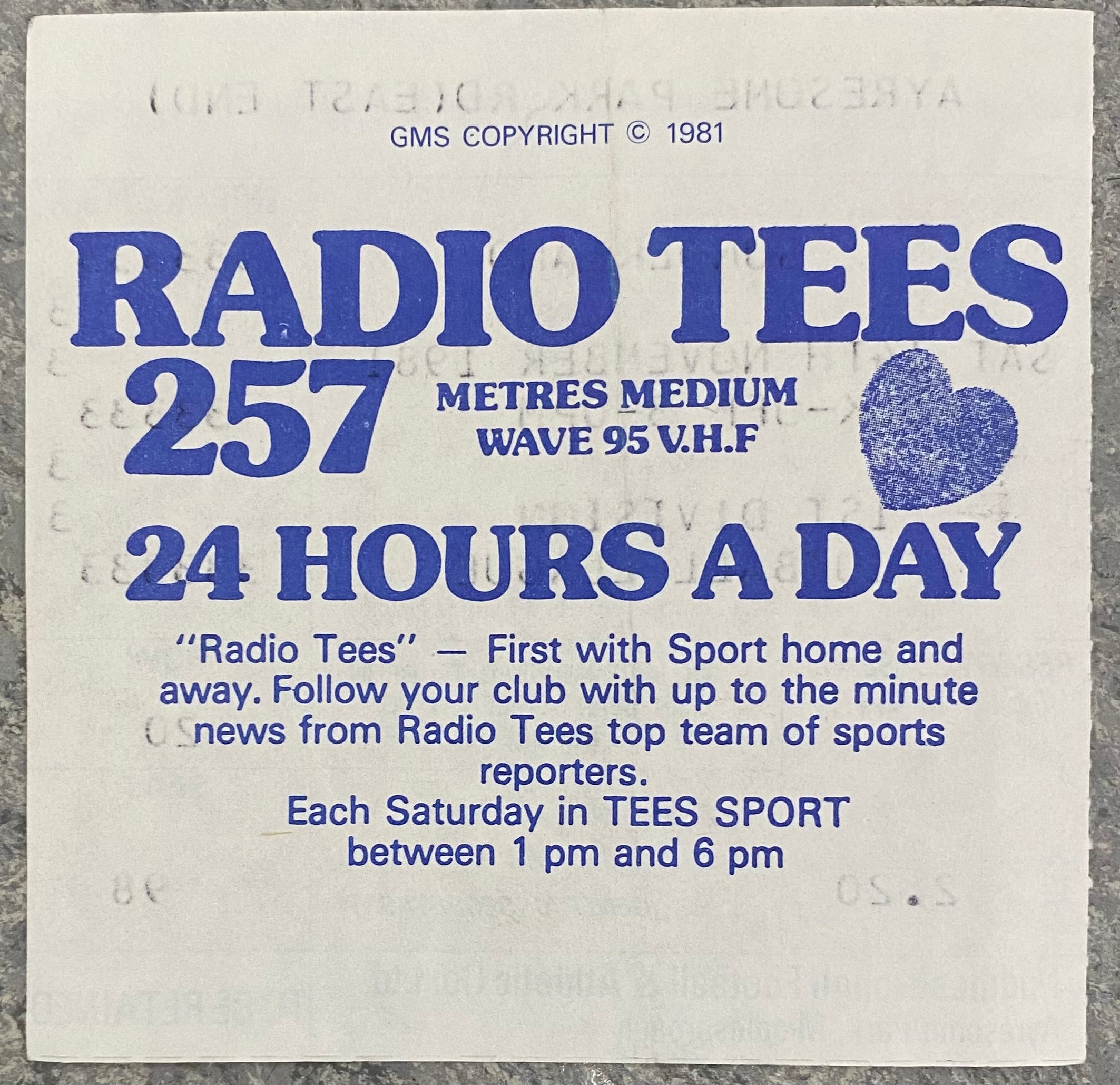 1981/82 ORIGINAL DIVISION 2 TICKET MIDDLESBROUGH V SUNDERLAND