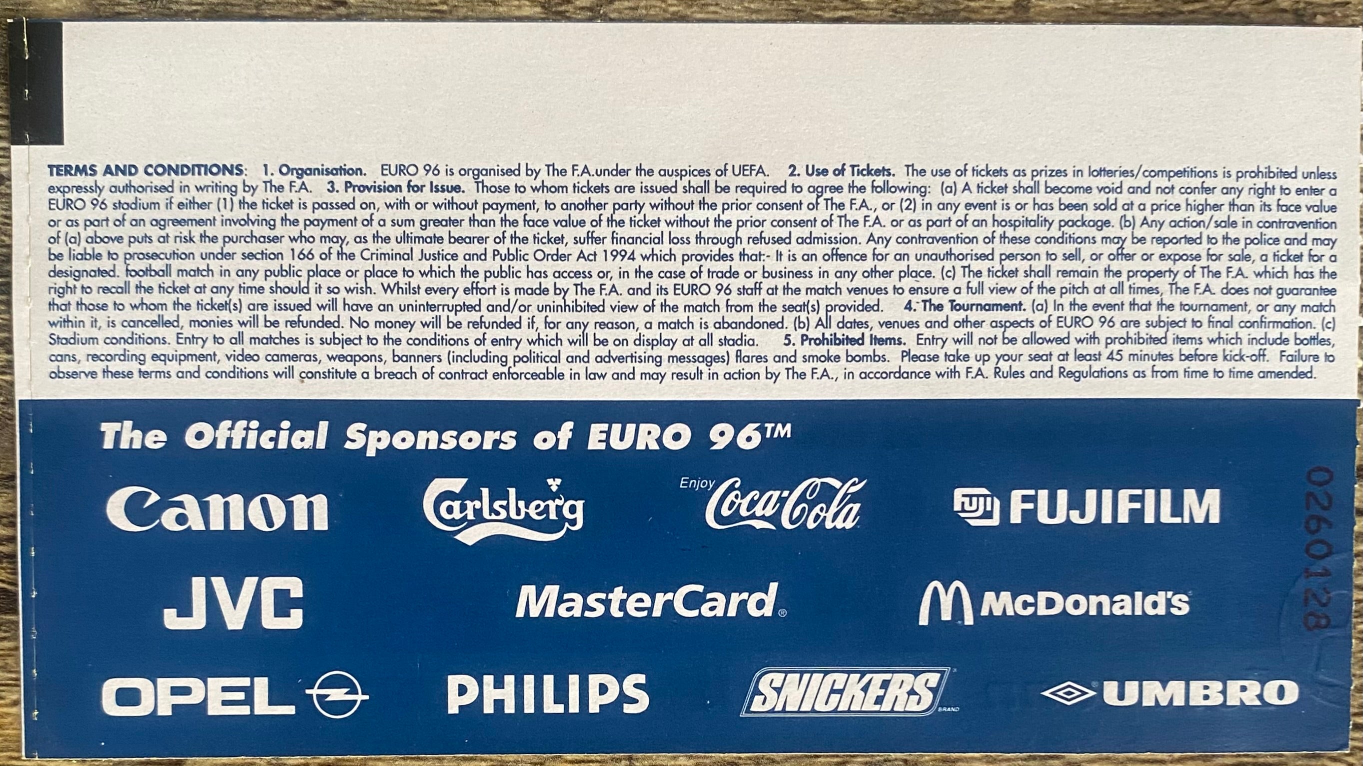 1996 ORIGINAL EUROPEAN CHAMPIONSHIPS EURO 96 QUARTER FINAL TICKET CZECH REPUBLIC V PORTUGAL @ VILLA PARK