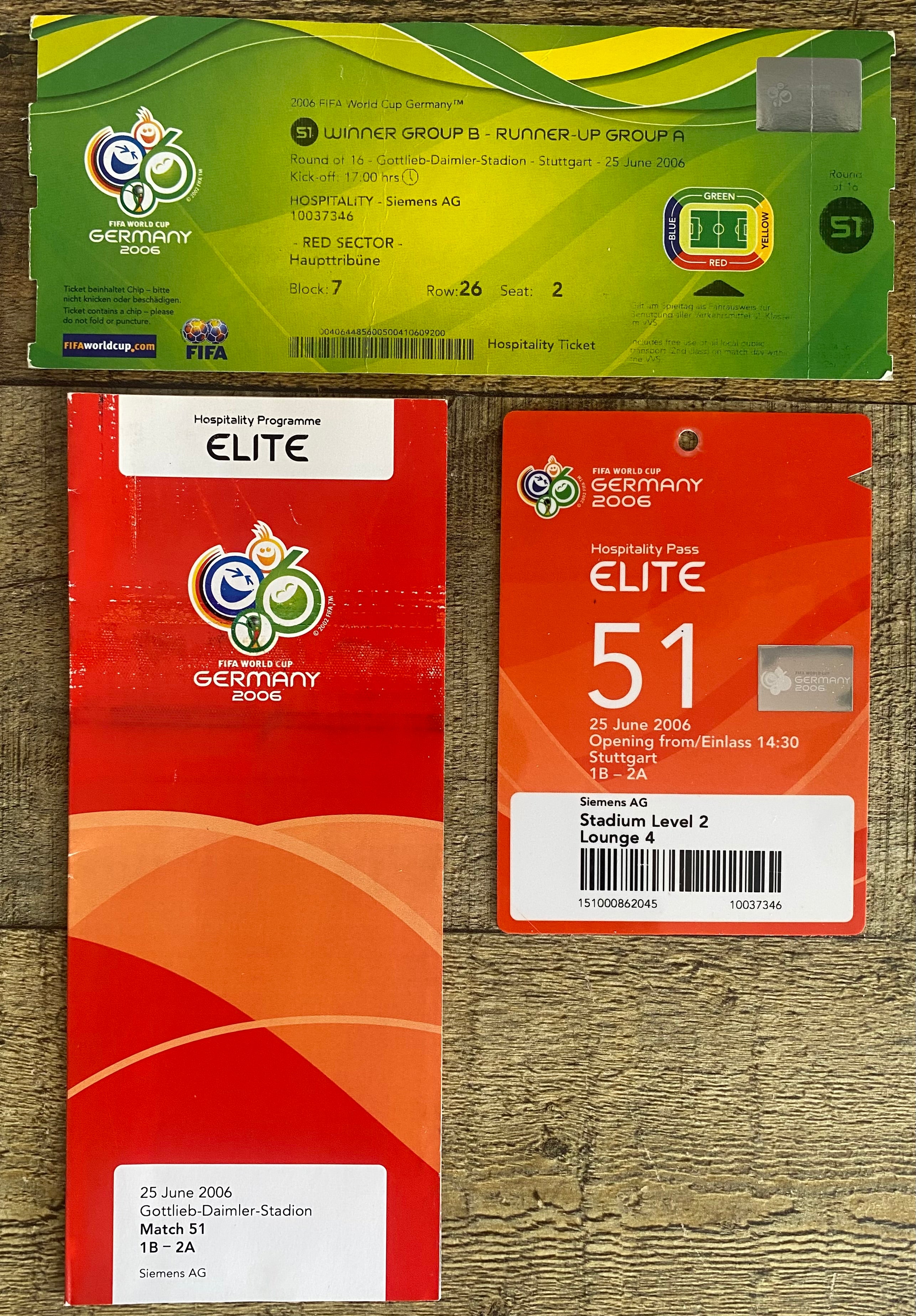 2006 ORIGINAL WORLD CUP 2ND ROUND TICKET ENGLAND V ECUADOR @ STUTTGART (VIP TICKET PACK)