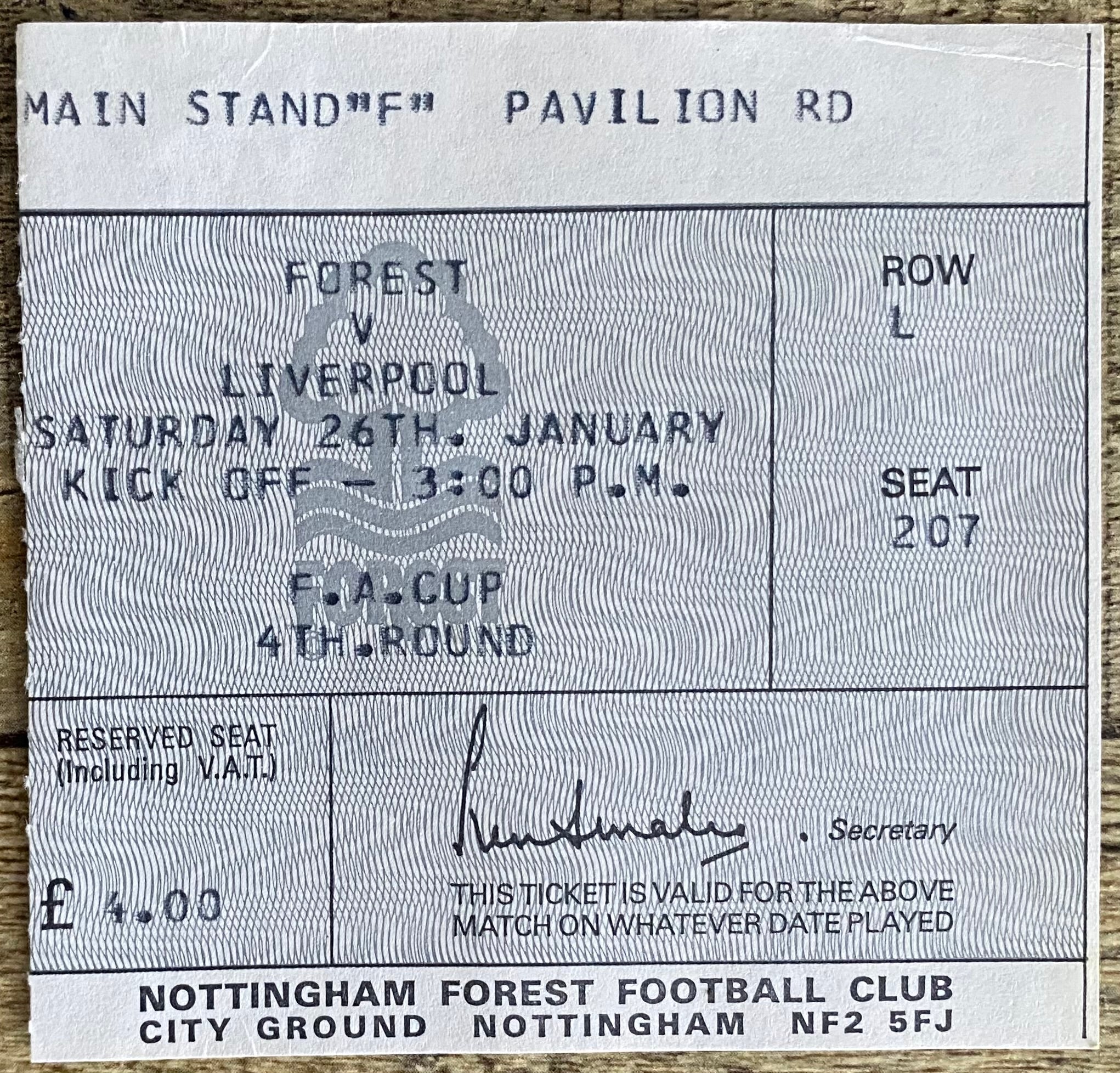 1979/80 ORIGINAL FA CUP 4TH ROUND TICKET LIVERPOOL V NOTTINGHAM FOREST