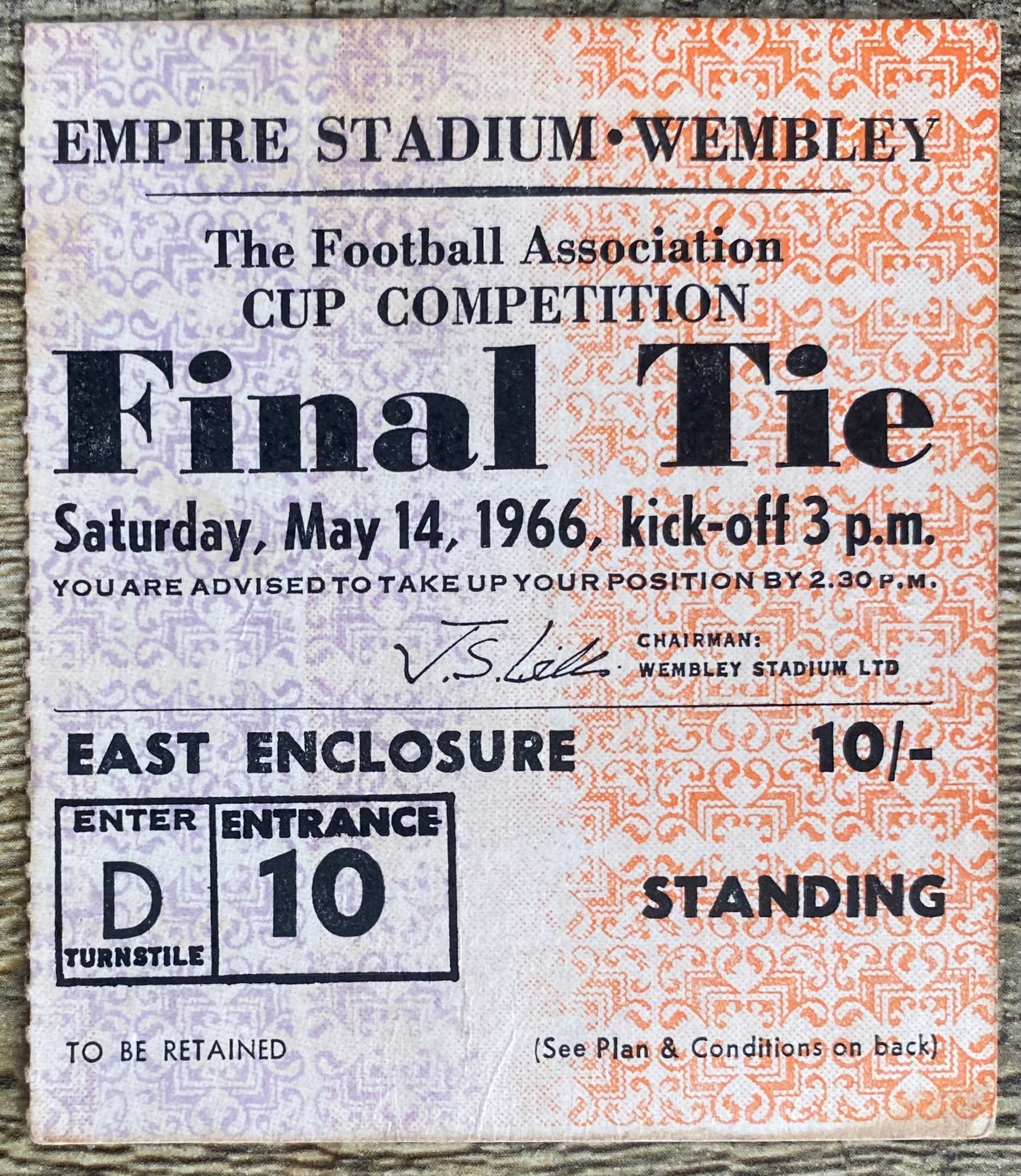1966 ORIGINAL FA CUP FINAL TICKET SHEFFIELD WEDNESDAY V EVERTON