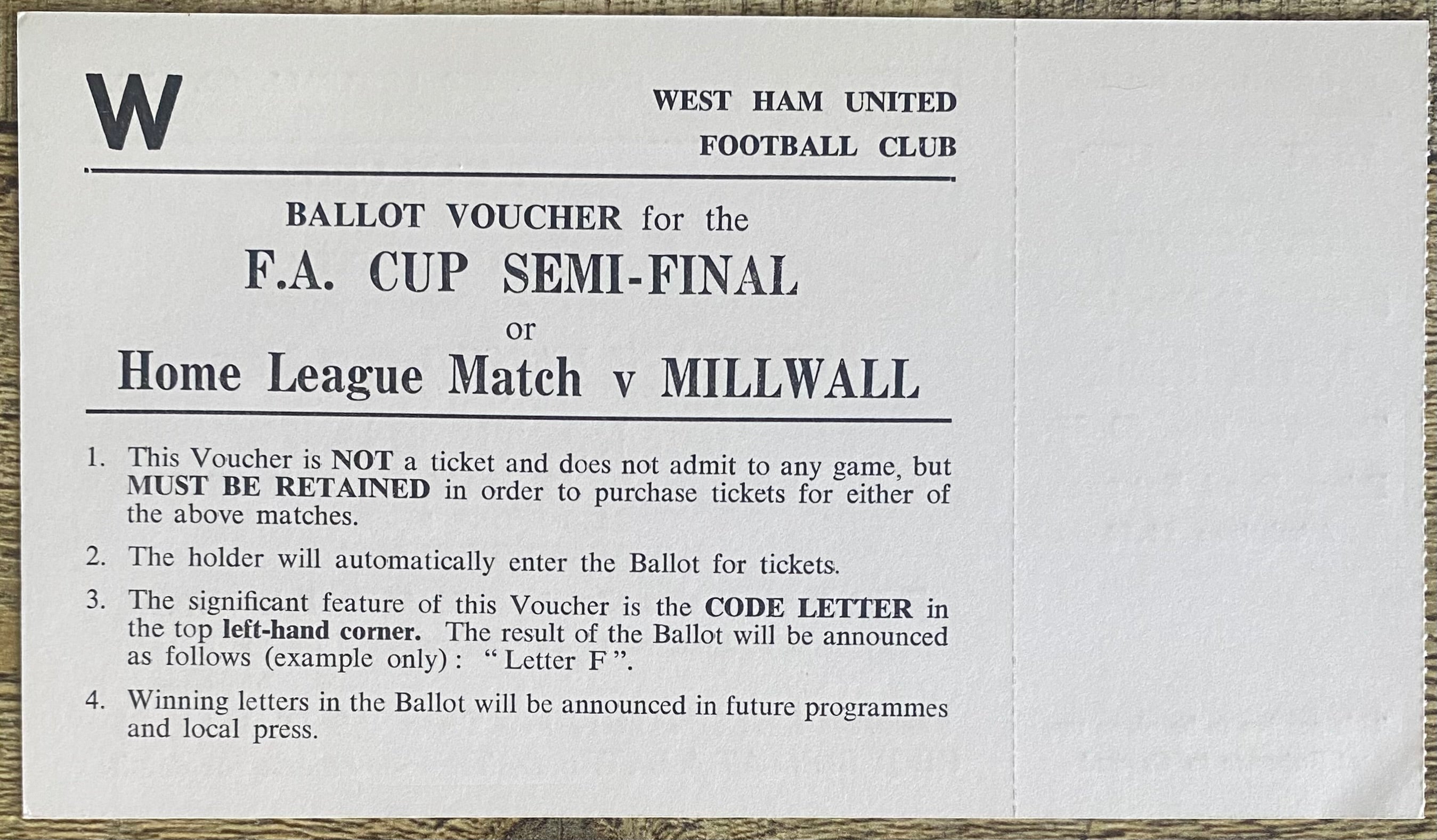 1988/89 ORIGINAL FA CUP 6TH ROUND UNUSED TICKET WEST HAM UNITED V NORWICH CITY