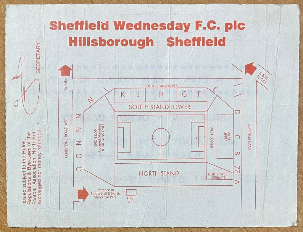 1992/93 ORIGINAL FA CUP 6TH  ROUND REPLAY TICKET SHEFFIELD WEDNESDAY V DERBY COUNTY