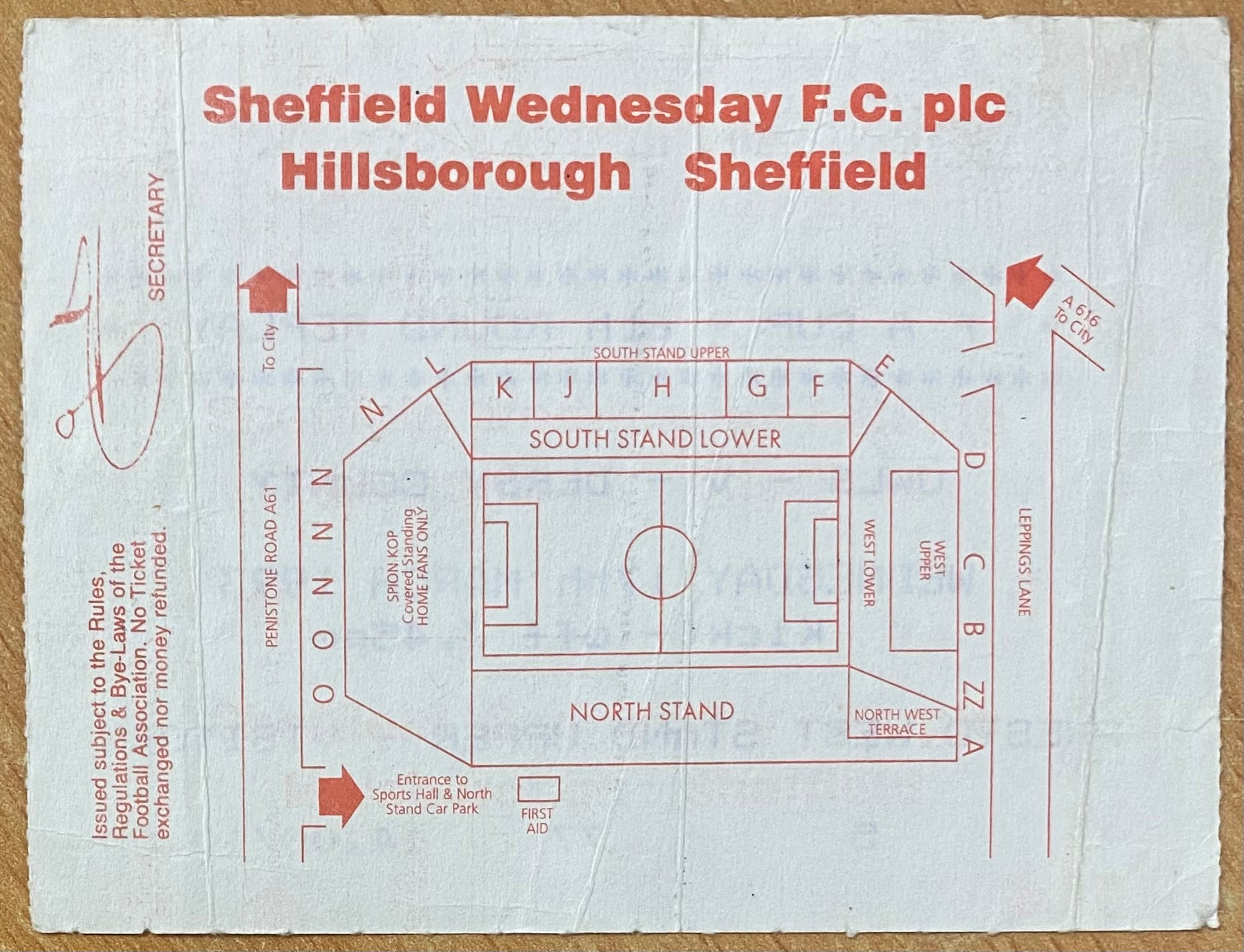 1992/93 ORIGINAL FA CUP 6TH  ROUND REPLAY TICKET SHEFFIELD WEDNESDAY V DERBY COUNTY