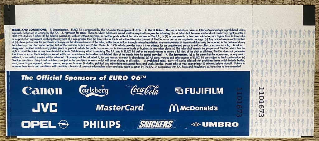 1996 ORIGINAL EUROPEAN CHAMPIONSHIPS EURO 96 UNUSED TICKET FRANCE V BULGARIA @ ST JAMES' PARK