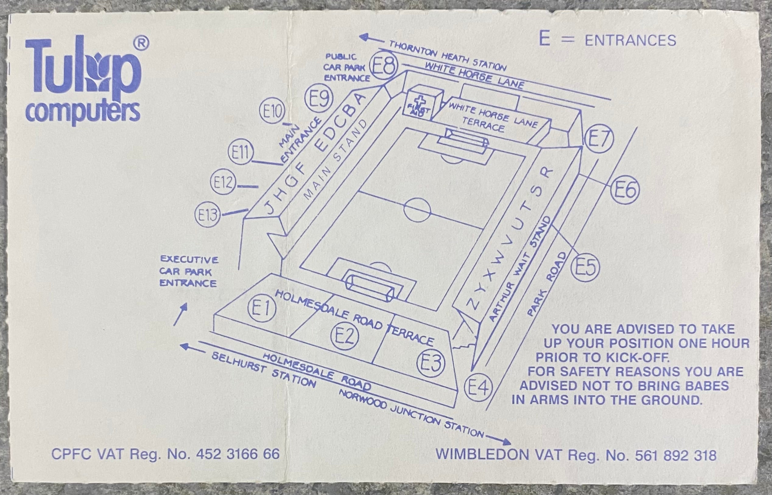 1992/93 ORIGINAL PREMIER LEAGUE TICKET WIMBLEDON V ASTON VILLA