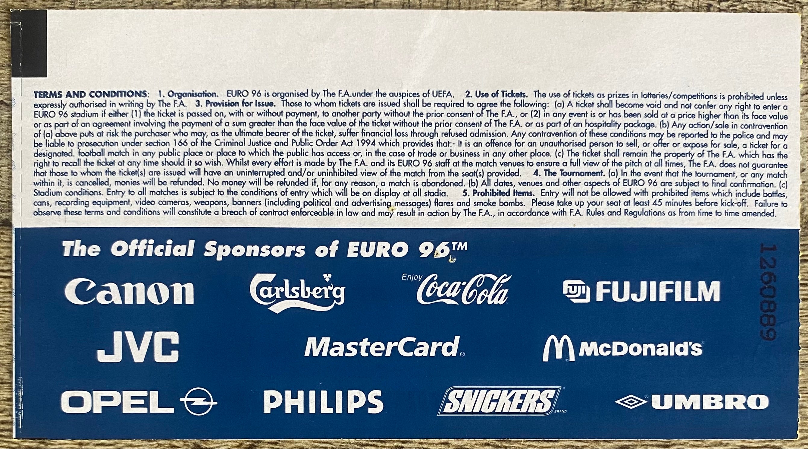 1996 ORIGINAL EUROPEAN CHAMPIONSHIPS EURO 96 OPENING MATCH TICKET ENGLAND V SWITZERLAND @ WEMBLEY