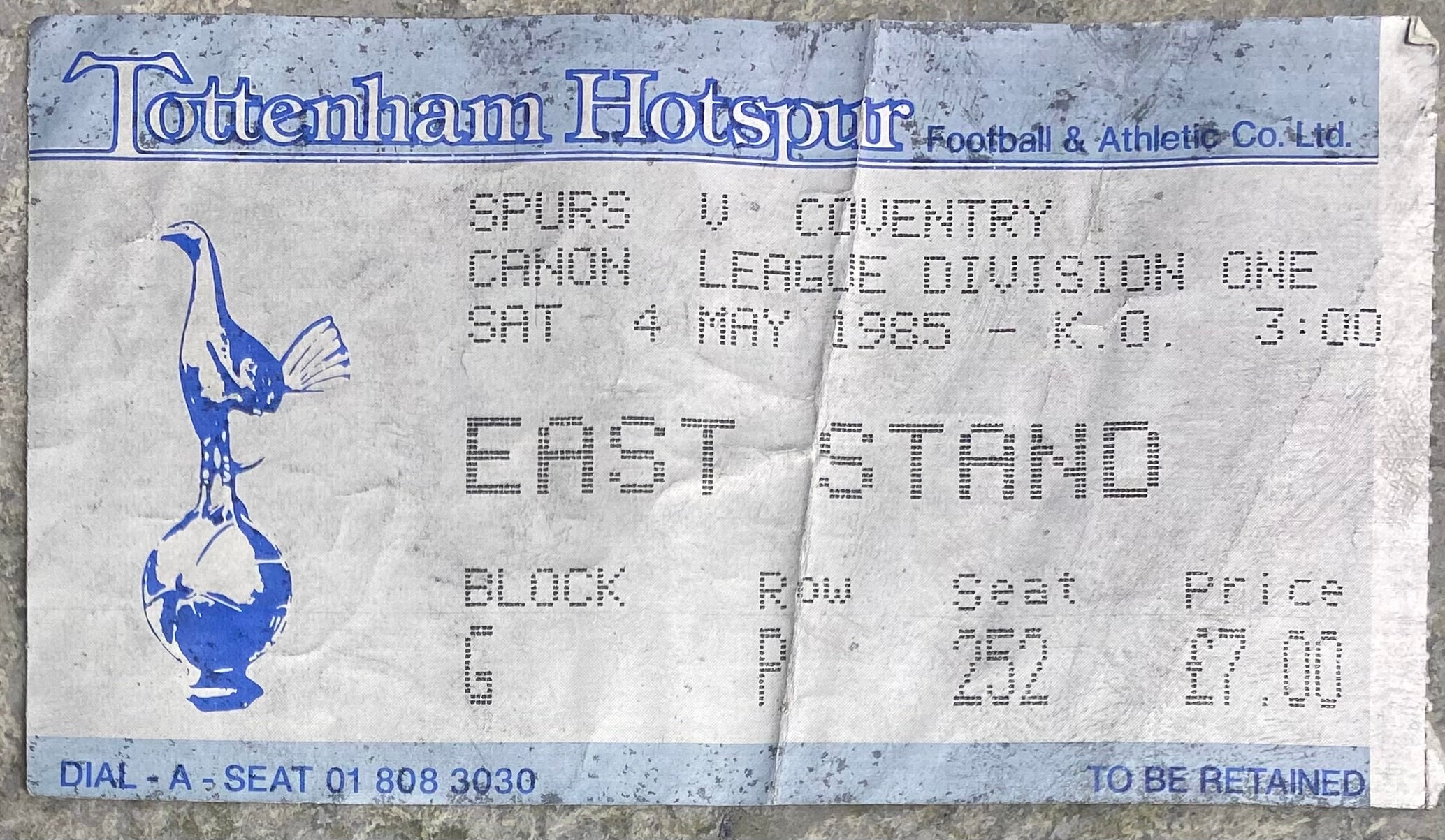 1984/85 ORIGINAL DIVISION ONE TICKET TOTTENHAM HOTSPUR V COVENTRY CITY
