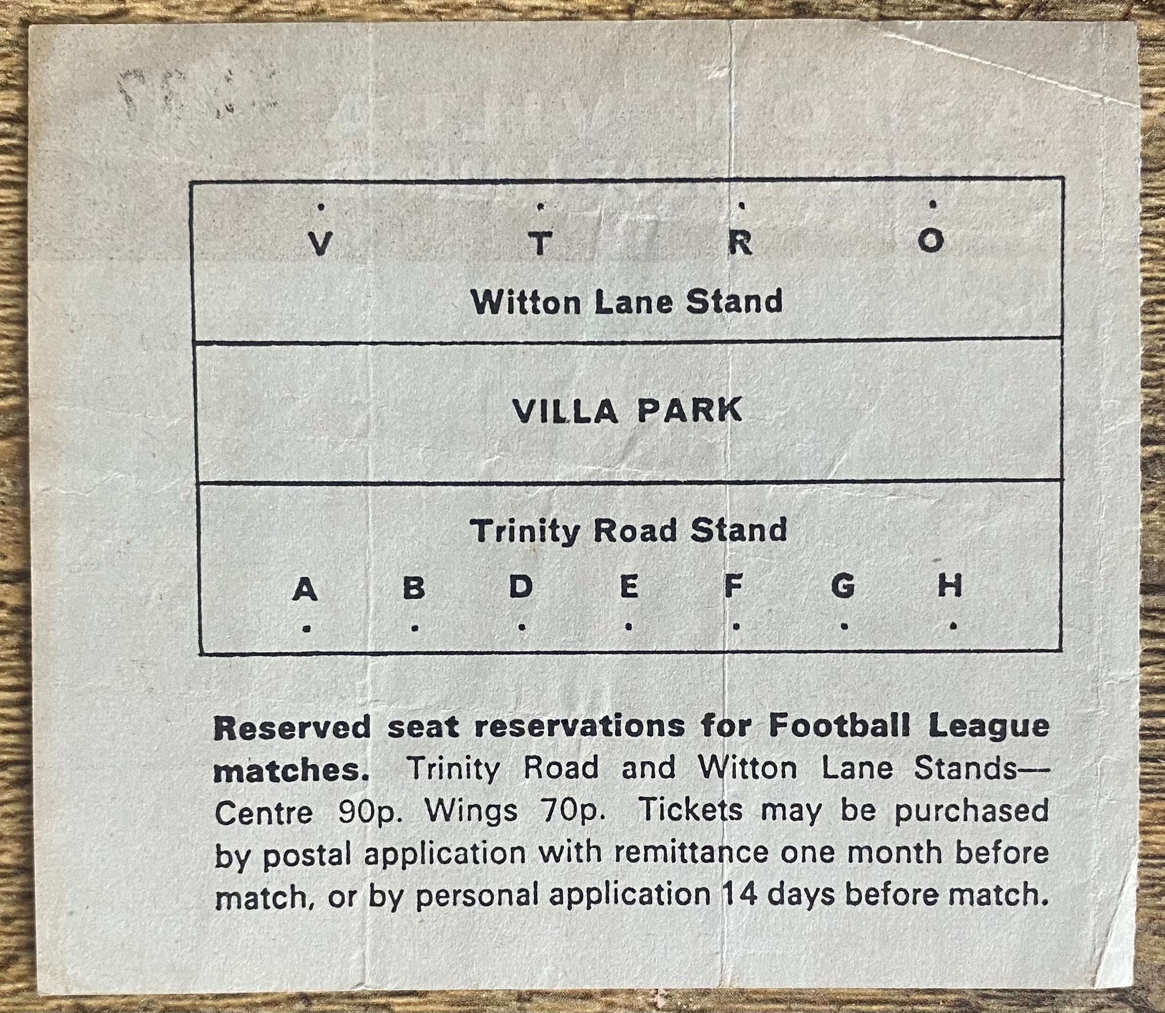 1974 ORIGINAL CENTENARY GAME TICKET ASTON VILLA V LEEDS UNITED