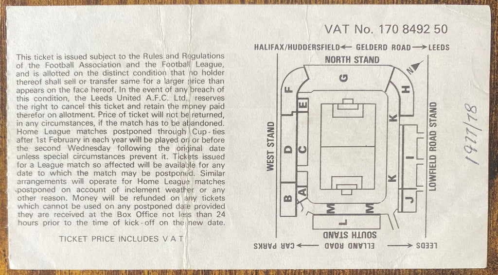 1977/78 ORIGINAL FA CUP 3RD ROUND TICKET LEEDS UNITED V MANCHESTER CITY