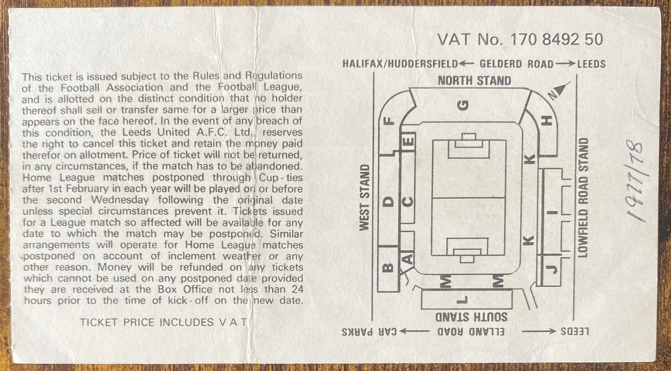 1977/78 ORIGINAL FA CUP 3RD ROUND TICKET LEEDS UNITED V MANCHESTER CITY