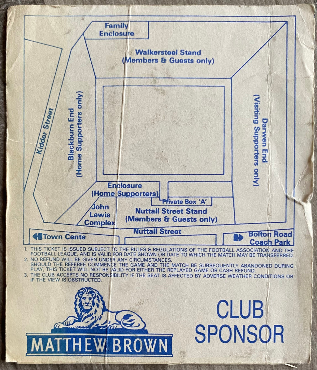 1991/92 ORIGINAL DIVISION 2 TICKET BLACKBURN ROVERS V CHARLTON ATHLETIC