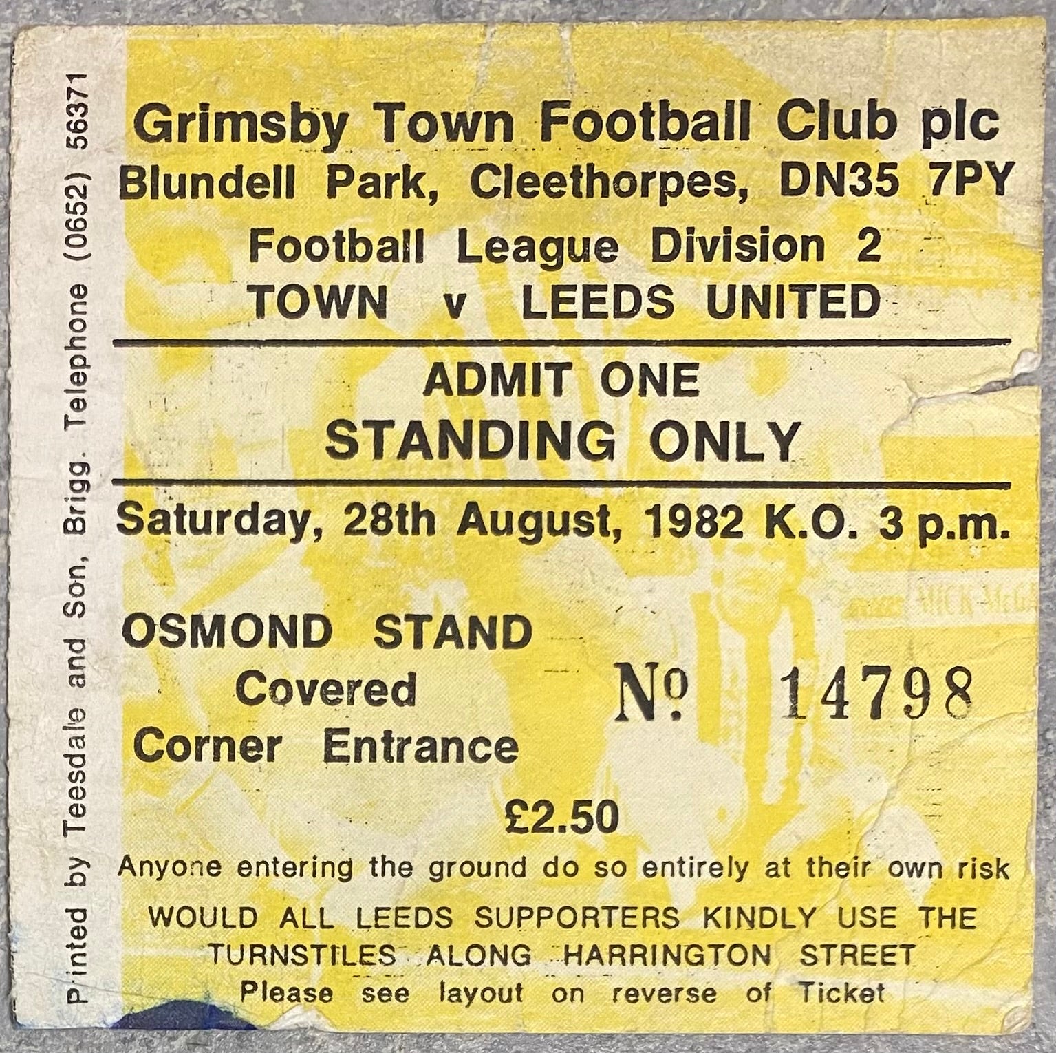 1982/83 ORIGINAL DIVISION TWO TICKET GRIMSBY TOWN V LEEDS UNITED