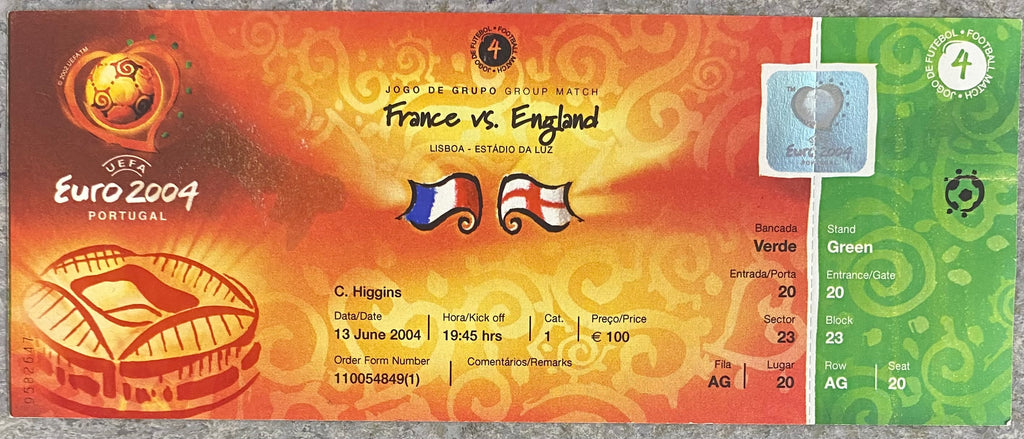 2004 ORIGINAL EUROPEAN CHAMPIONSHIPS UNUSED TICKET ENGLAND V FRANCE @ LISBON