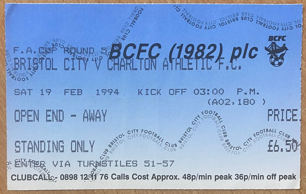 1993/94 ORIGINAL DIVISION 1 TICKET BRISTOL CITY V CHARLTON ATHLETIC