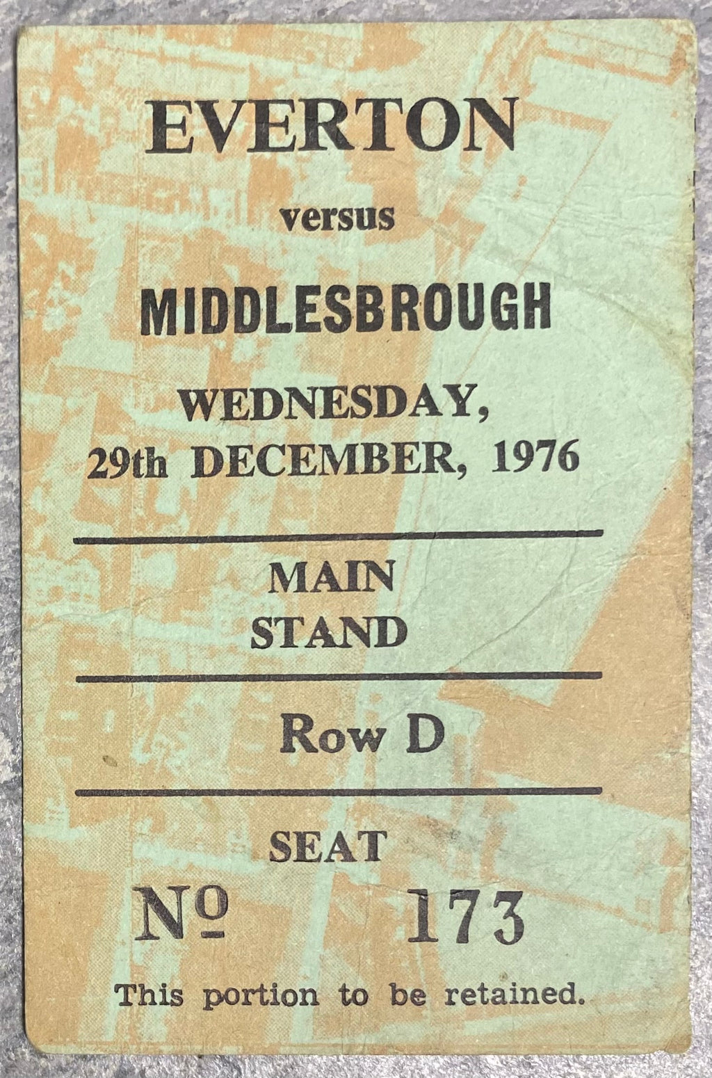 1976/77 ORIGINAL DIVISION ONE TICKET EVERTON V MIDDLESBROUGH
