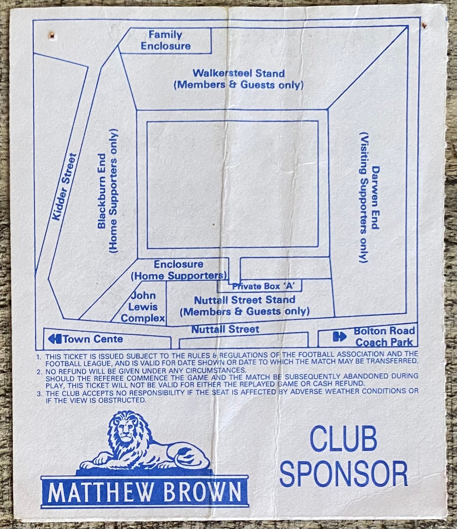 1991/92 ORIGINAL DIVISION 2 TICKET BLACKBURN ROVERS V SUNDERLAND