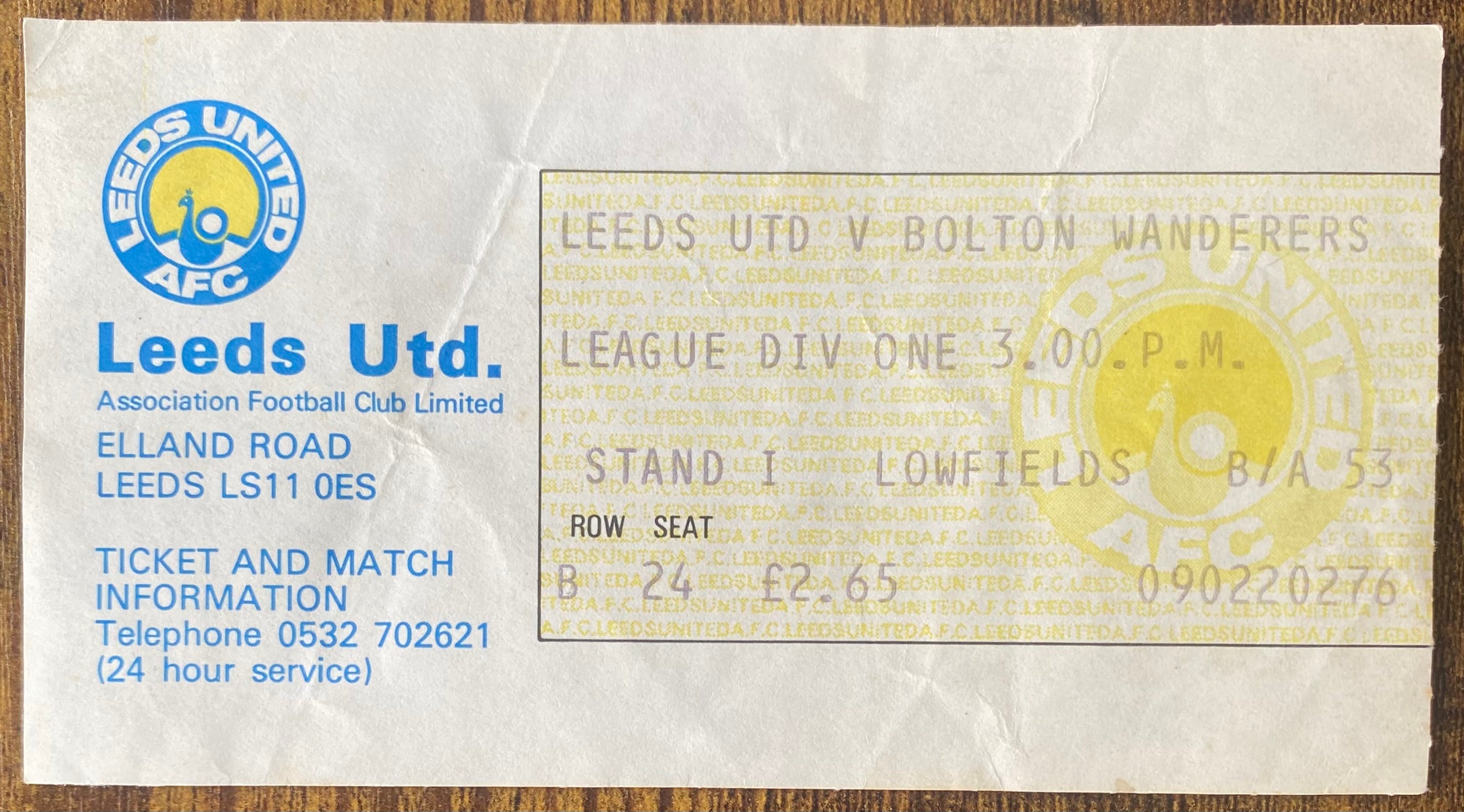 1979/80 ORIGINAL DIVISION ONE TICKET LEEDS UNITED V BOLTON WANDERERS