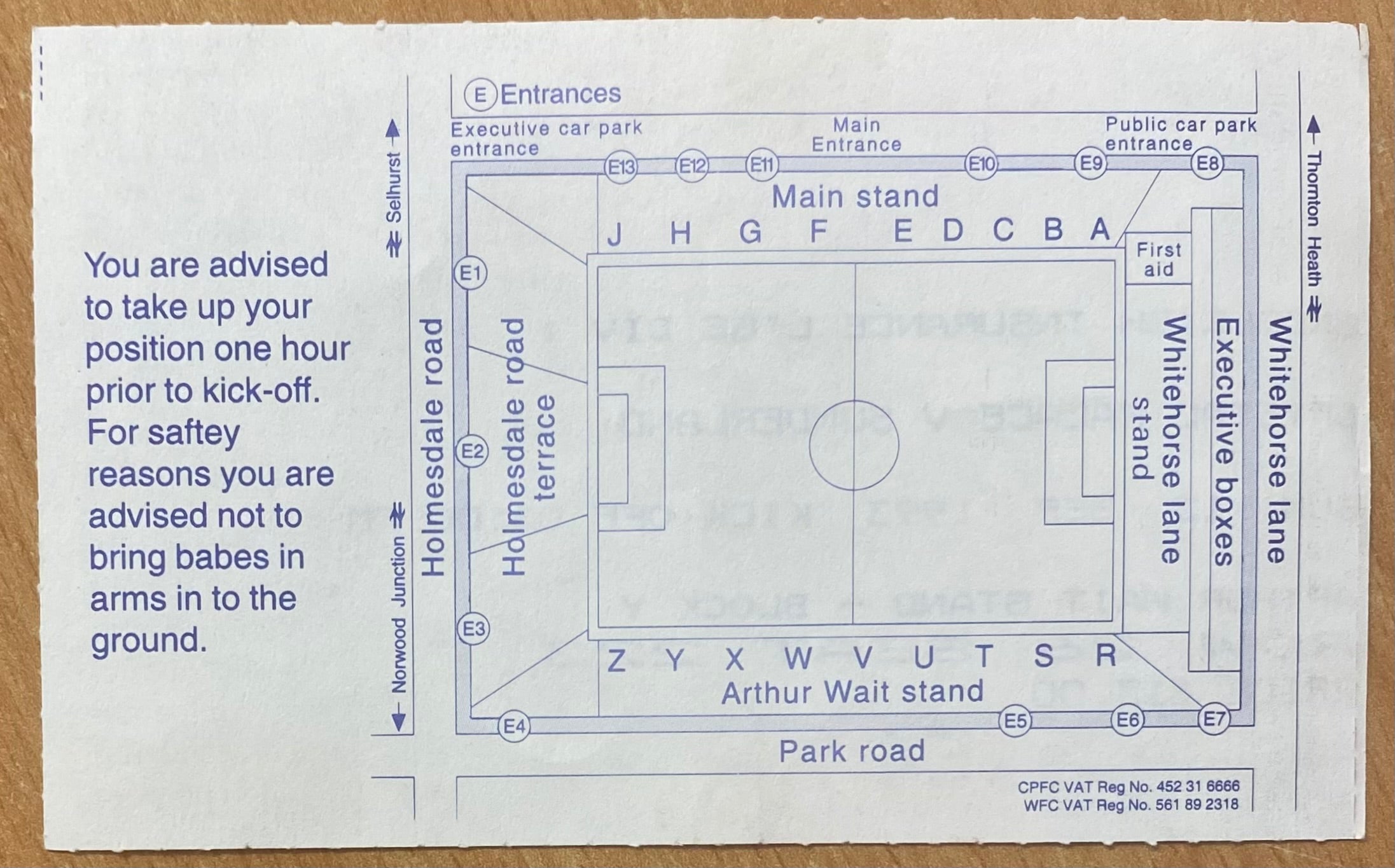 1993/94 ORIGINAL DIVISION 1 TICKET CRYSTAL PALACE V SUNDERLAND