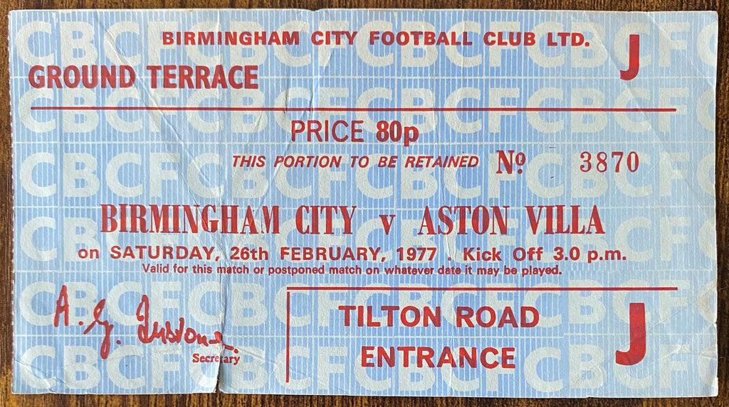 1976/77 ORIGINAL DIVISION 1 TICKET BIRMINGHAM CITY V ASTON VILLA