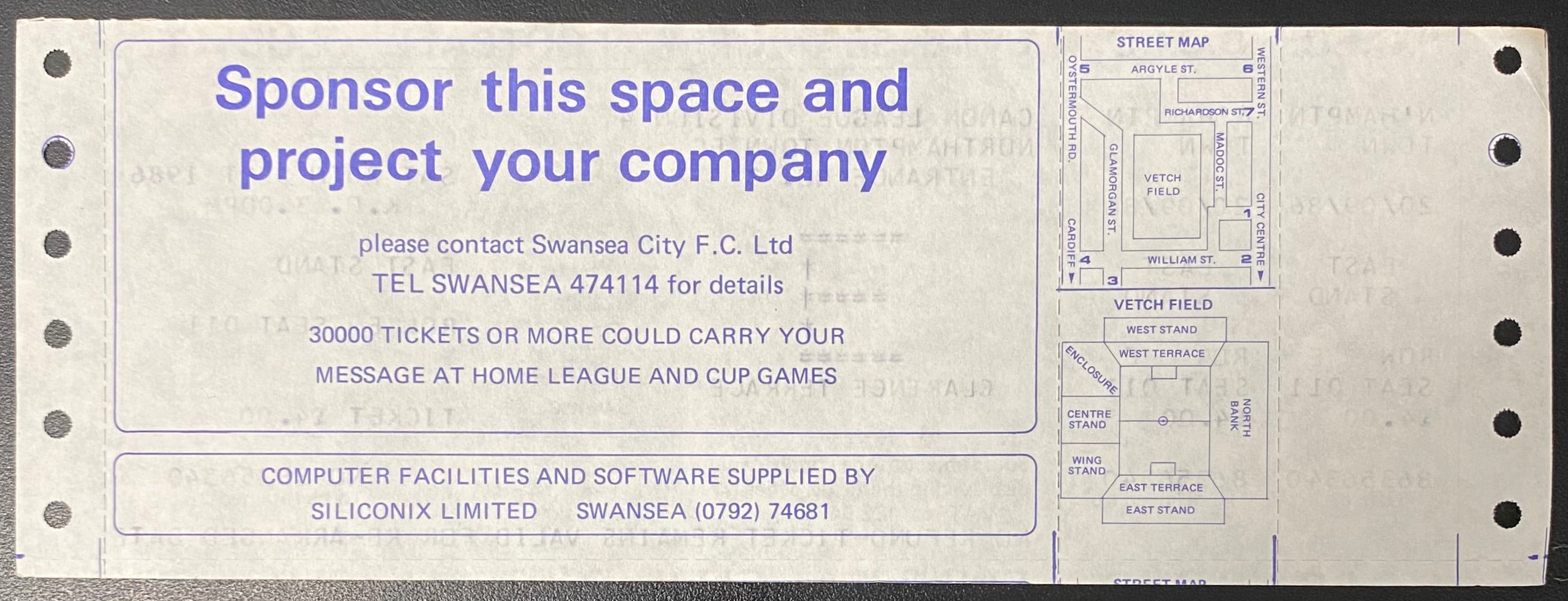 1986/87 ORIGINAL DIVISION 4 TICKET SWANSEA CITY V NORTHAMPTON TOWN