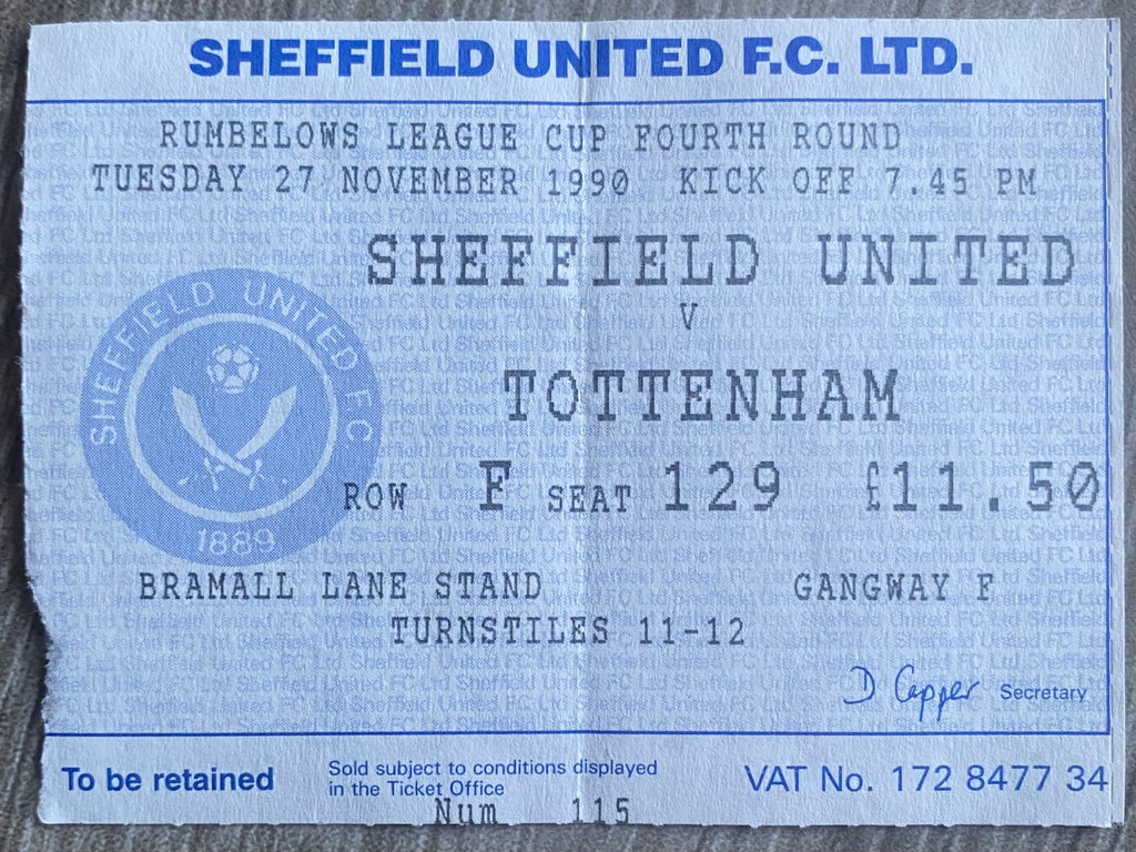 1990/91 ORIGINAL DIVISION ONE TICKET SHEFFIELD UNITED V TOTTENHAM HOTSPUR