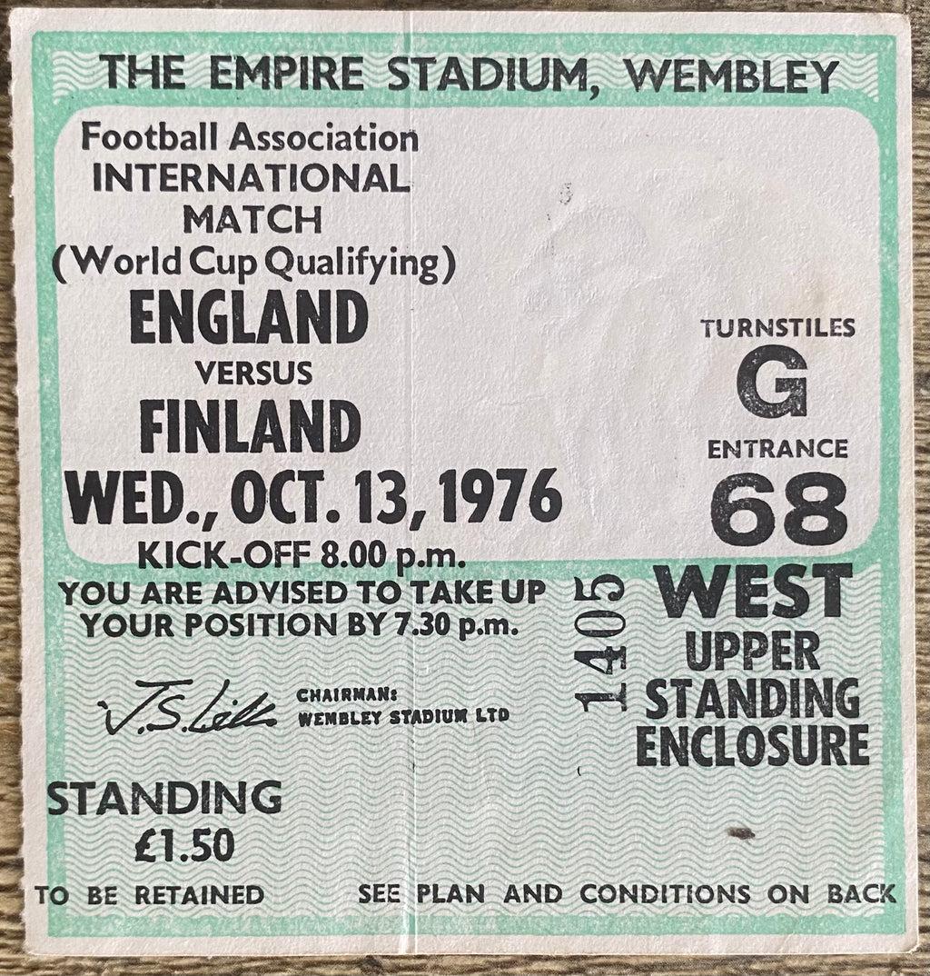 1976 ORIGINAL WORLD CUP QUALIFYING TICKET ENGLAND V FINLAND
