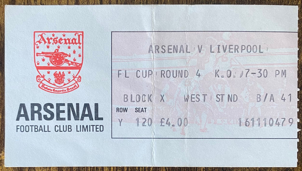 1981/82 ORIGINAL LEAGUE CUP 4TH ROUND TICKET ARSENAL V LIVERPOOL