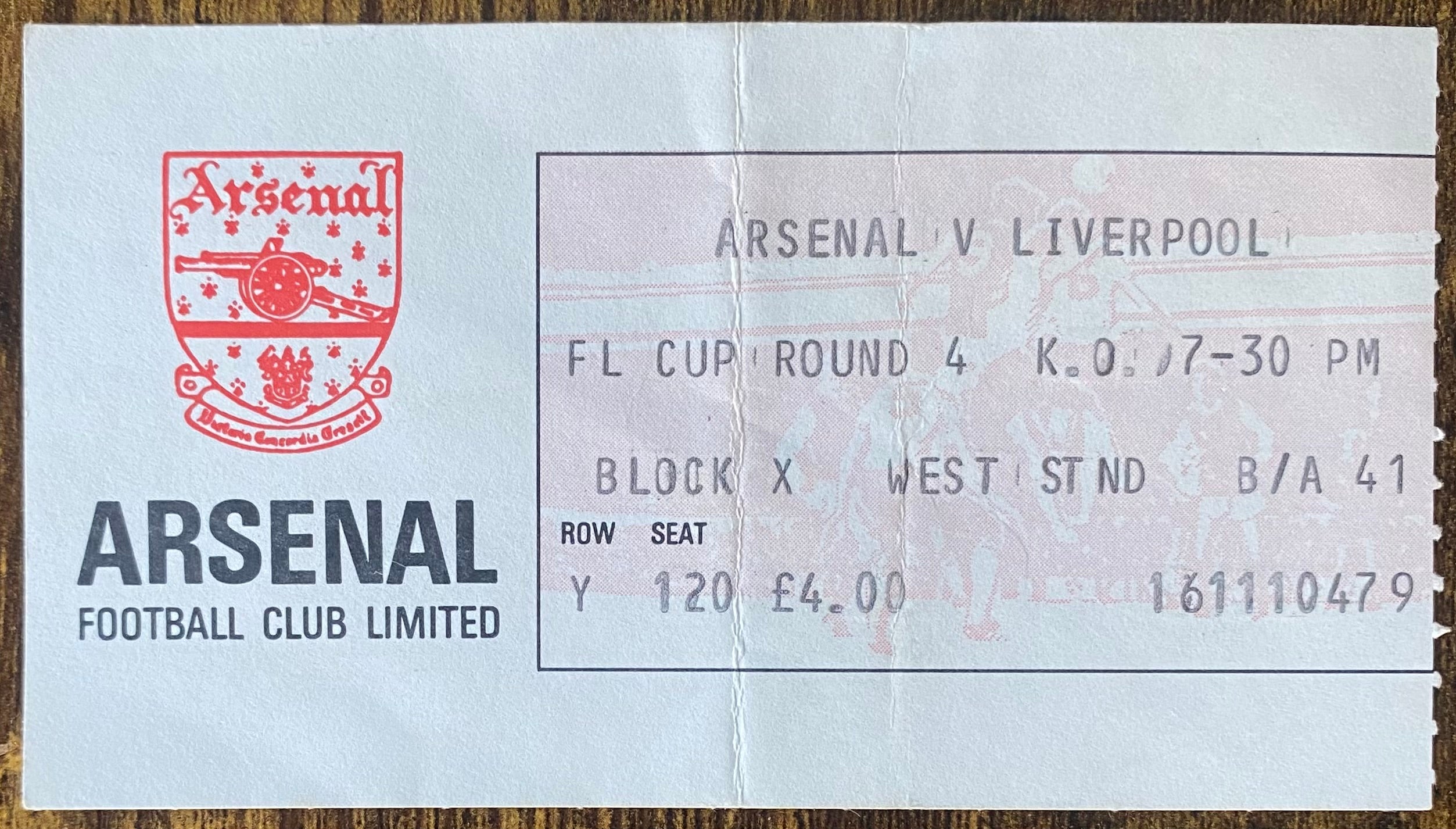 1981/82 ORIGINAL LEAGUE CUP 4TH ROUND TICKET ARSENAL V LIVERPOOL