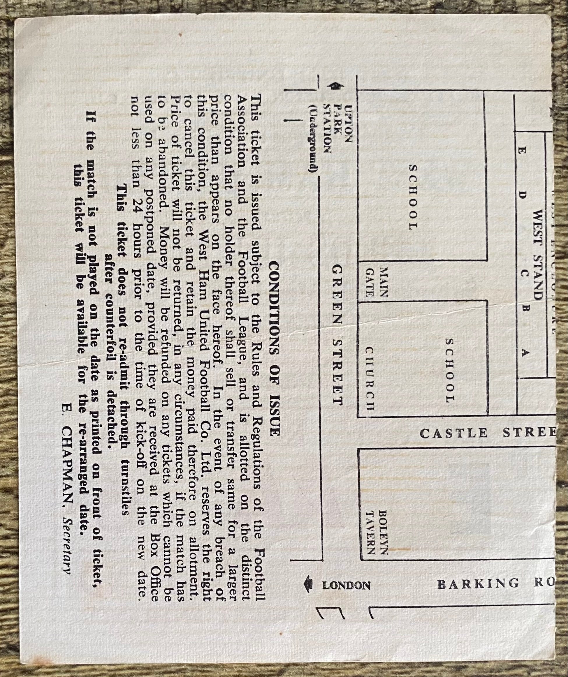 1973/74 ORIGINAL DIVISION ONE TICKET WEST HAM UNITED V LEEDS UNITED