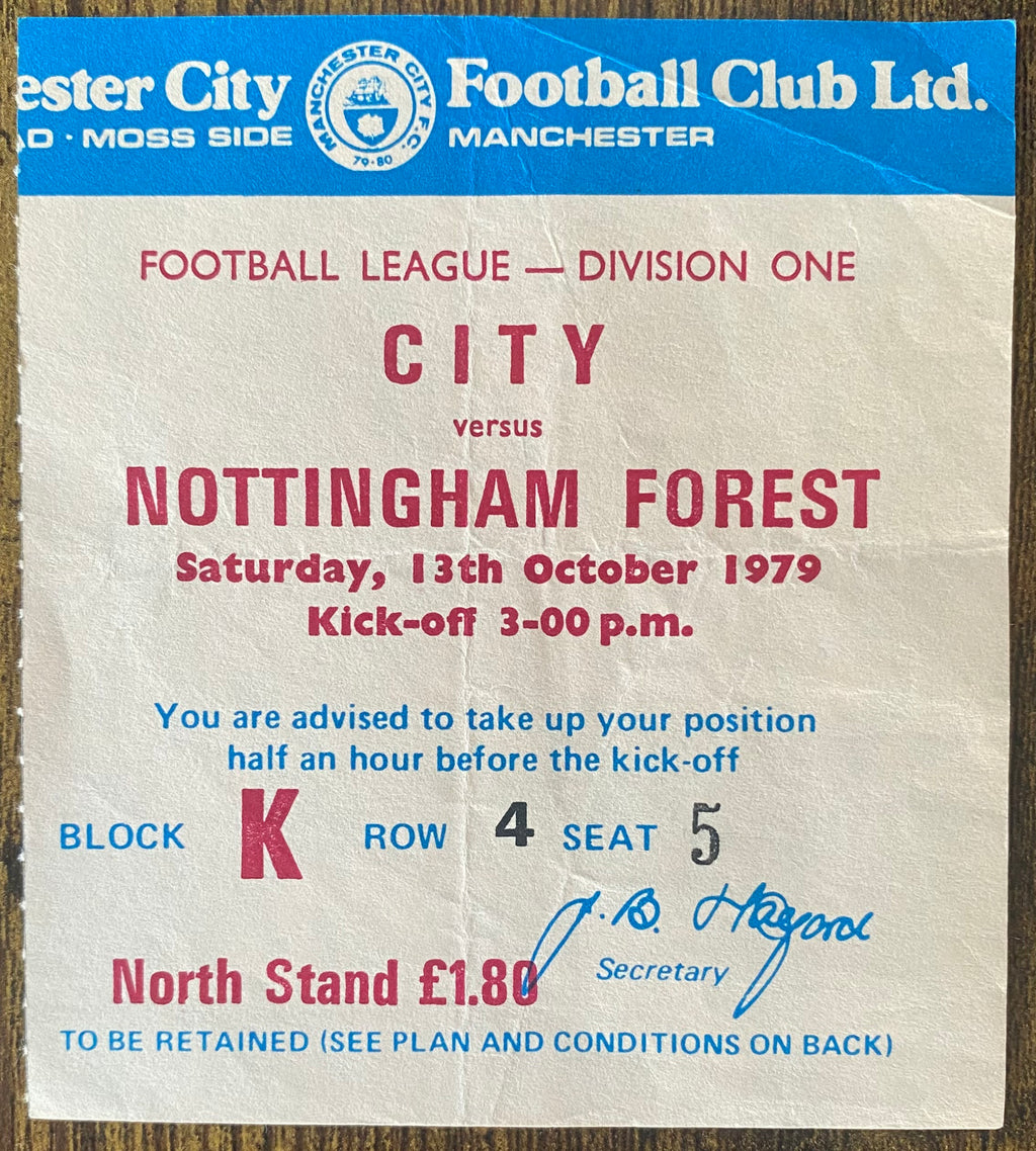 1979/80 ORIGINAL DIVISION ONE TICKET MANCHESTER CITY V NOTTINGHAM FOREST