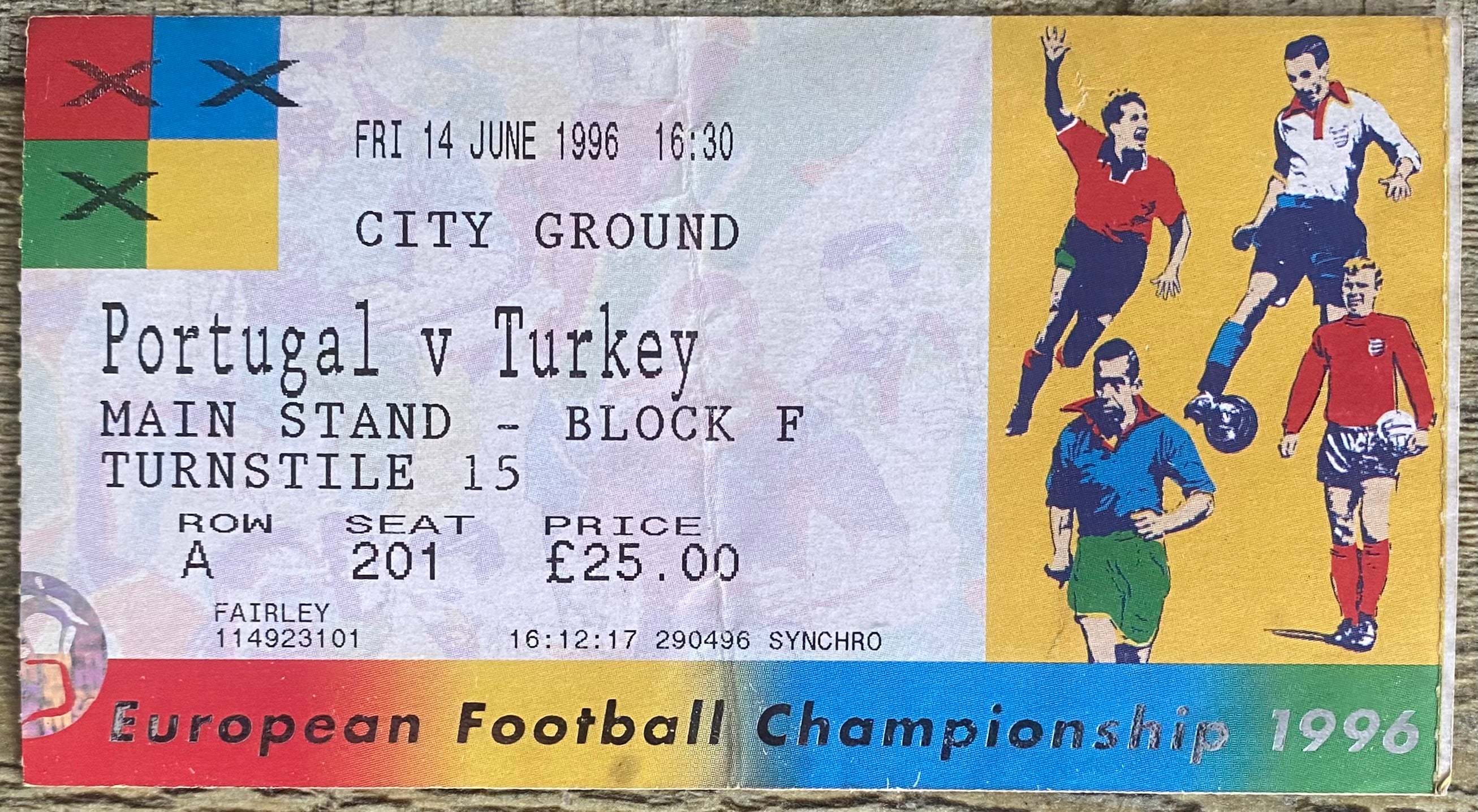 1996 ORIGINAL EUROPEAN CHAMPIONSHIPS EURO 96 TICKET TURKEY V PORTUGAL @ CITY GROUND