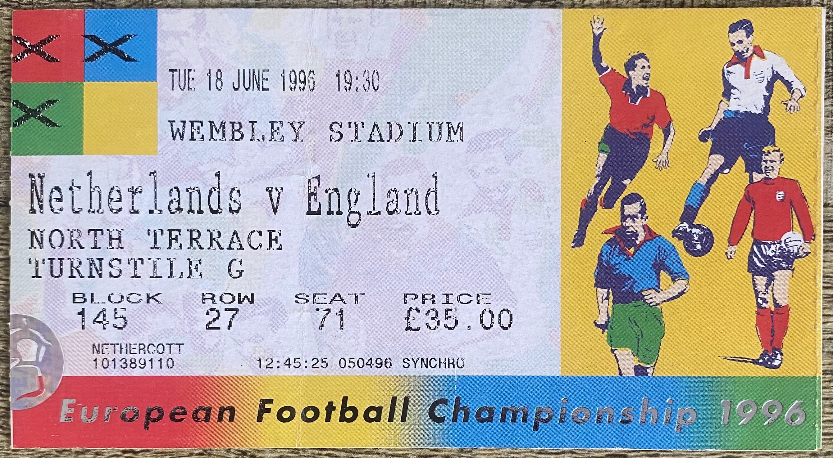 1996 ORIGINAL EUROPEAN CHAMPIONSHIPS EURO 96 TICKET ENGLAND V NETHERLANDS @ WEMBLEY