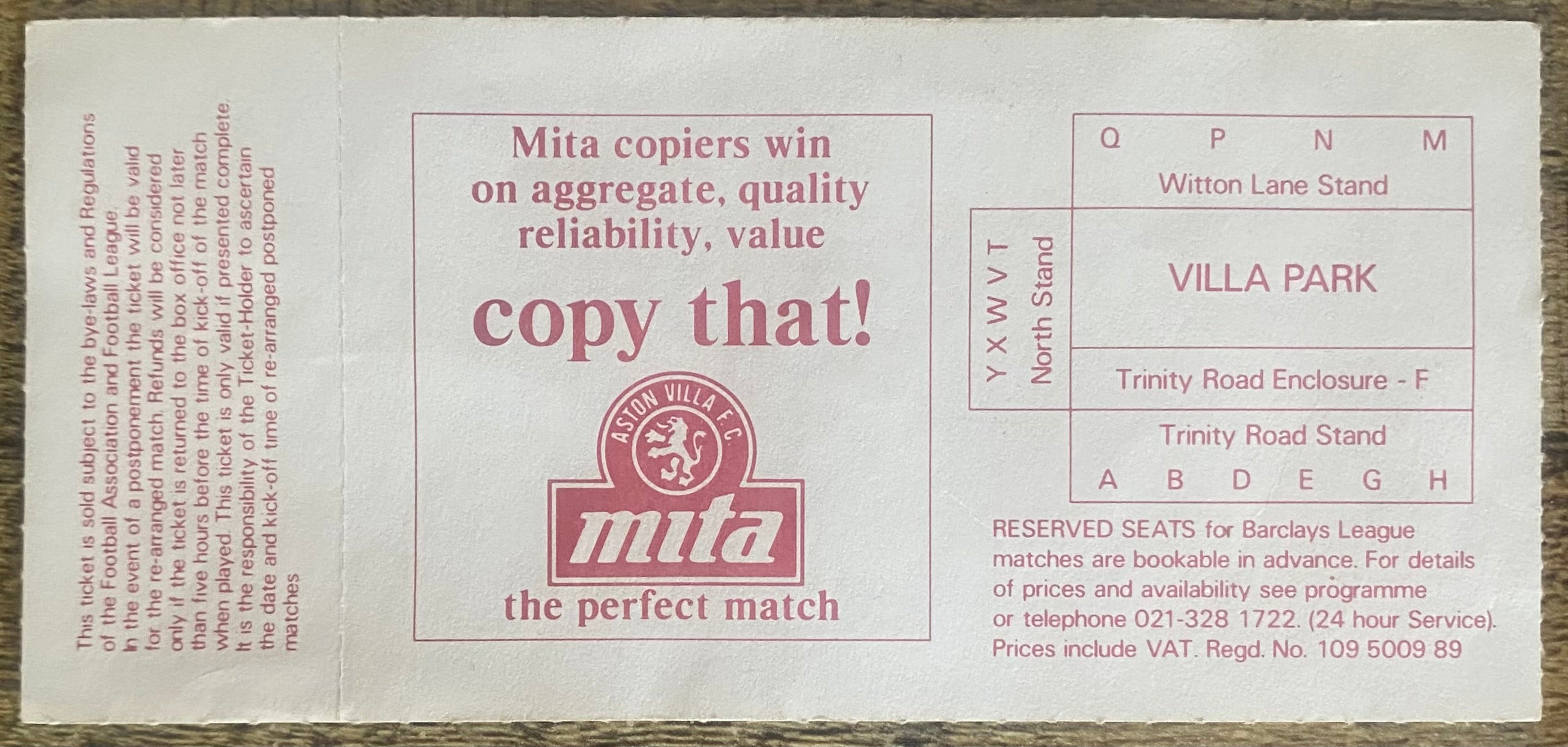 1989/90 ORIGINAL FA CUP 4TH ROUND UNUSED TICKET ASTON VILLA V PORT VALE