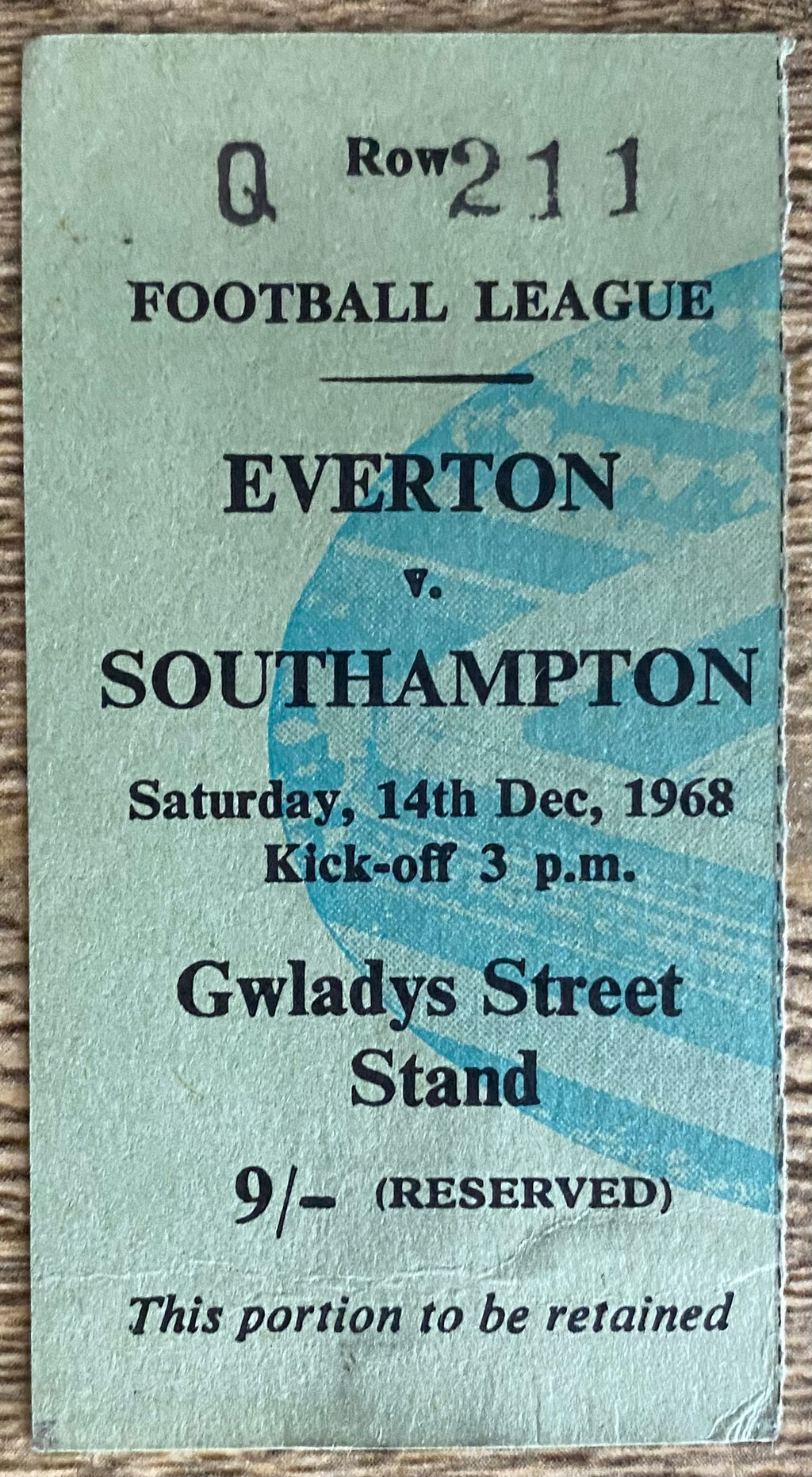 1968/69 ORIGINAL DIVISION ONE TICKET EVERTON V SOUTHAMPTON