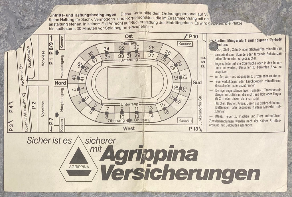 1980/81 ORIGINAL UEFA CUP SEMI FINAL 2ND LEG TICKET FC COLOGNE V IPSWICH TOWN