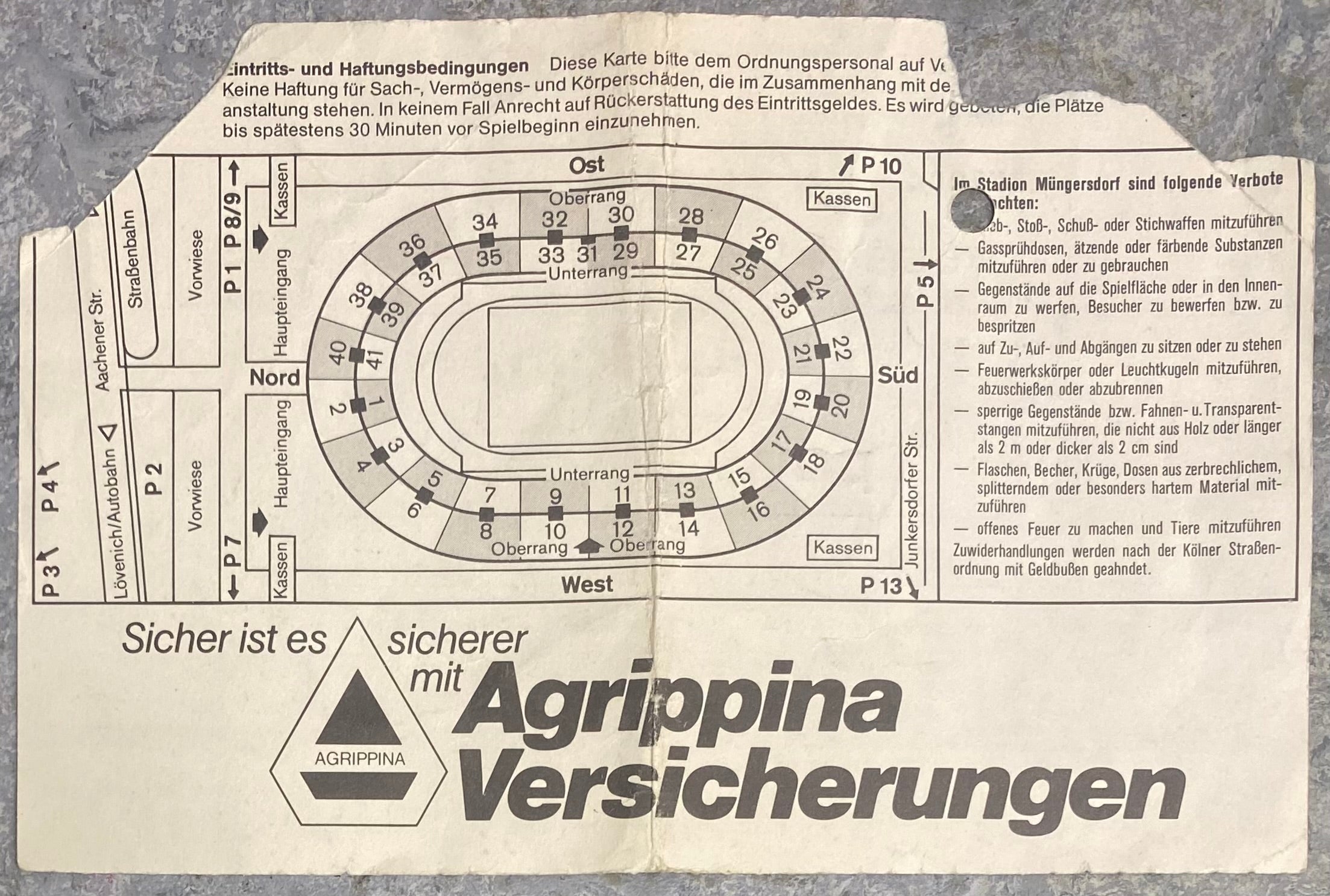 1980/81 ORIGINAL UEFA CUP SEMI FINAL 2ND LEG TICKET FC COLOGNE V IPSWICH TOWN