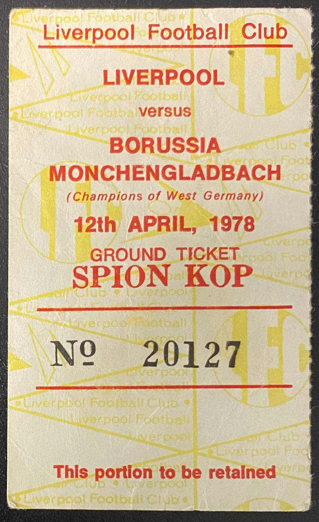 1977/78 ORIGINAL EUROPEAN CUP SEMI FINAL 2ND LEG TICKET LIVERPOOL V BORUSSIA MONCHENGLADBACH