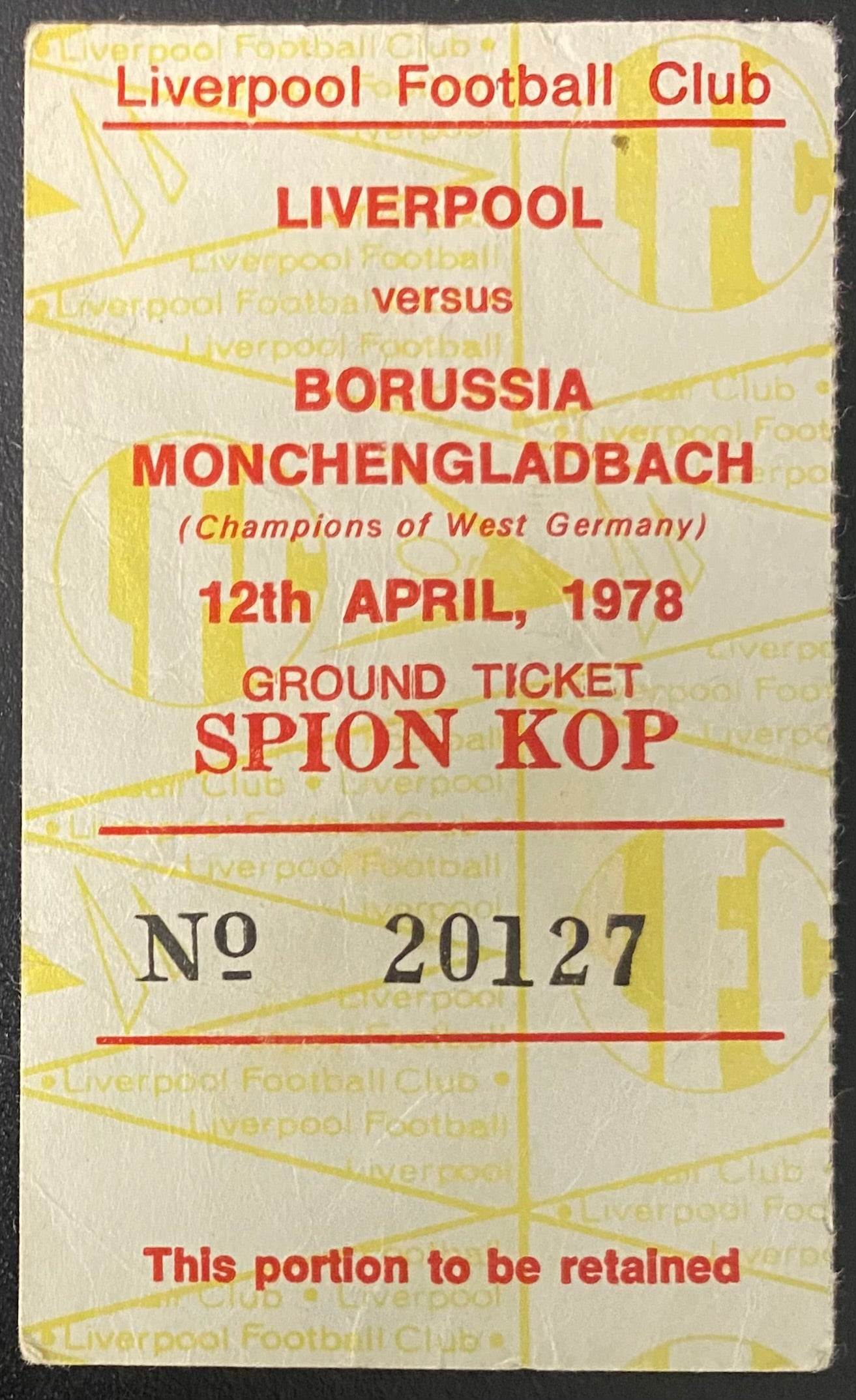 1977/78 ORIGINAL EUROPEAN CUP SEMI FINAL 2ND LEG TICKET LIVERPOOL V BORUSSIA MONCHENGLADBACH