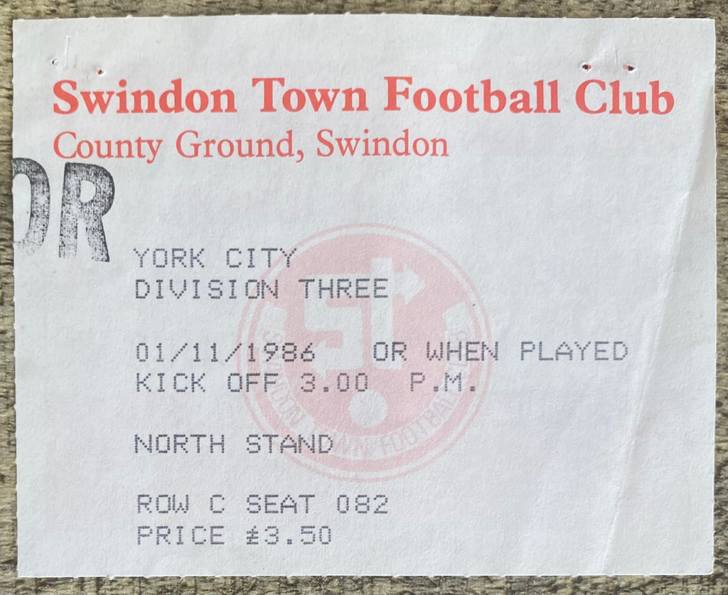 1986/87 ORIGINAL DIVISION 3 TICKET SWINDON TOWN V YORK CITY